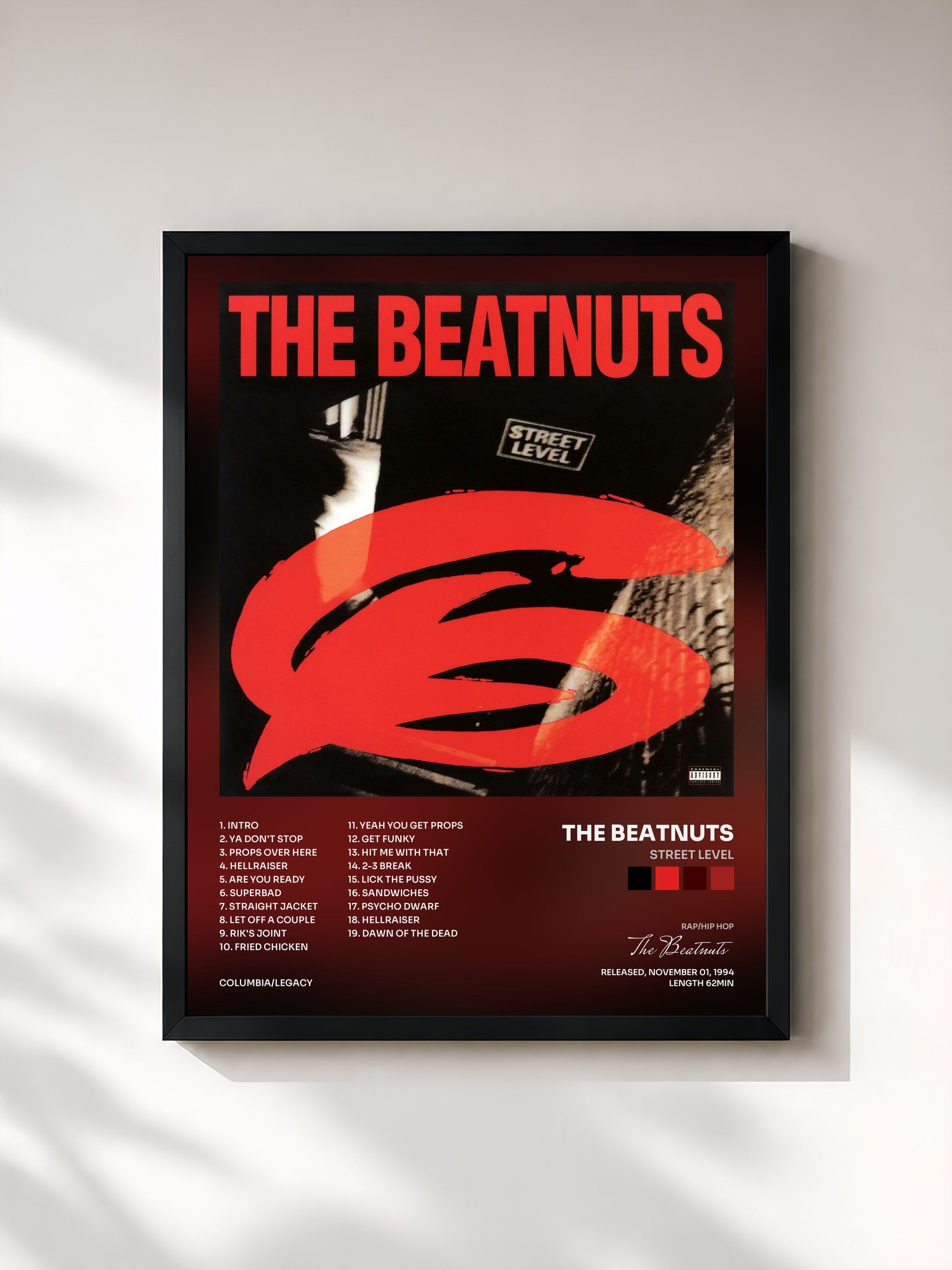 #noir Tableau de l'album Street Level de The Beatnuts, cadre noir, imprimé et encadré en France