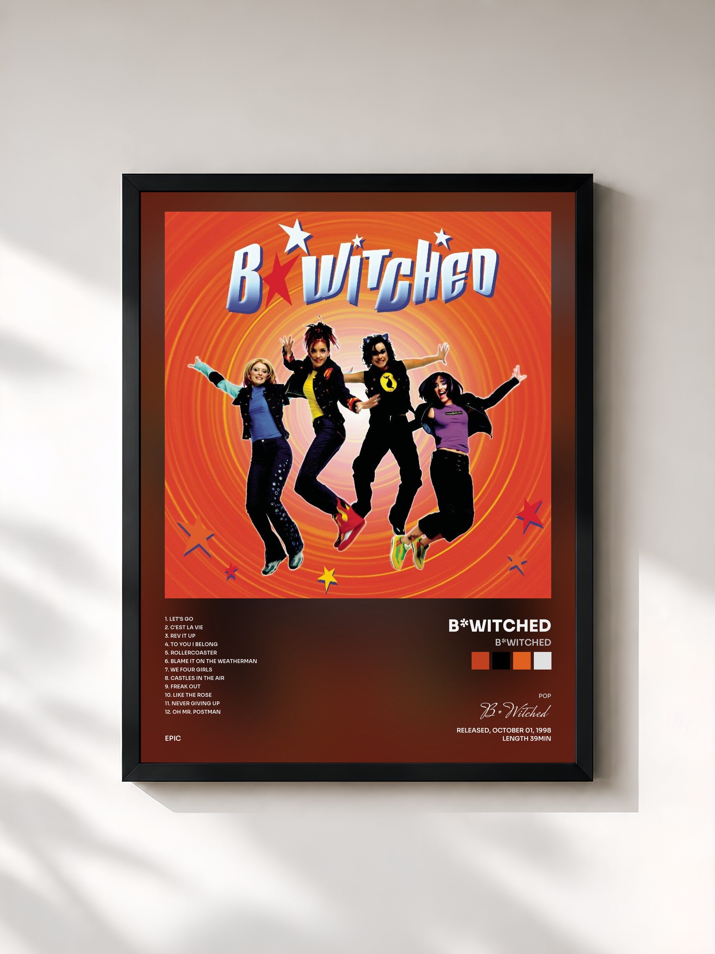 #noir Tableau de l'album B*Witched de B*Witched, cadre noir, imprimé et encadré en France