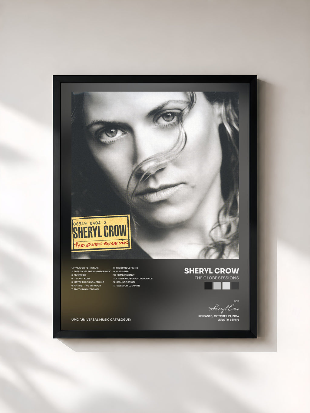 #noir Tableau de l'album The Globe Sessions de Sheryl Crow, cadre noir, imprimé et encadré en France