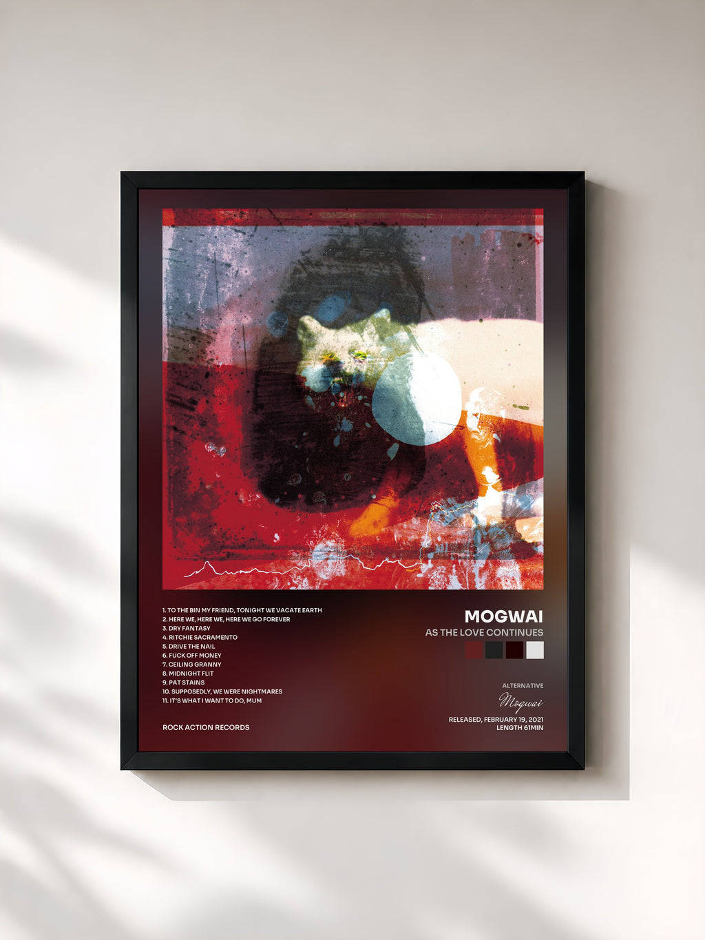 #noir Tableau de l'album As The Love Continues de Mogwai, cadre noir, imprimé et encadré en France