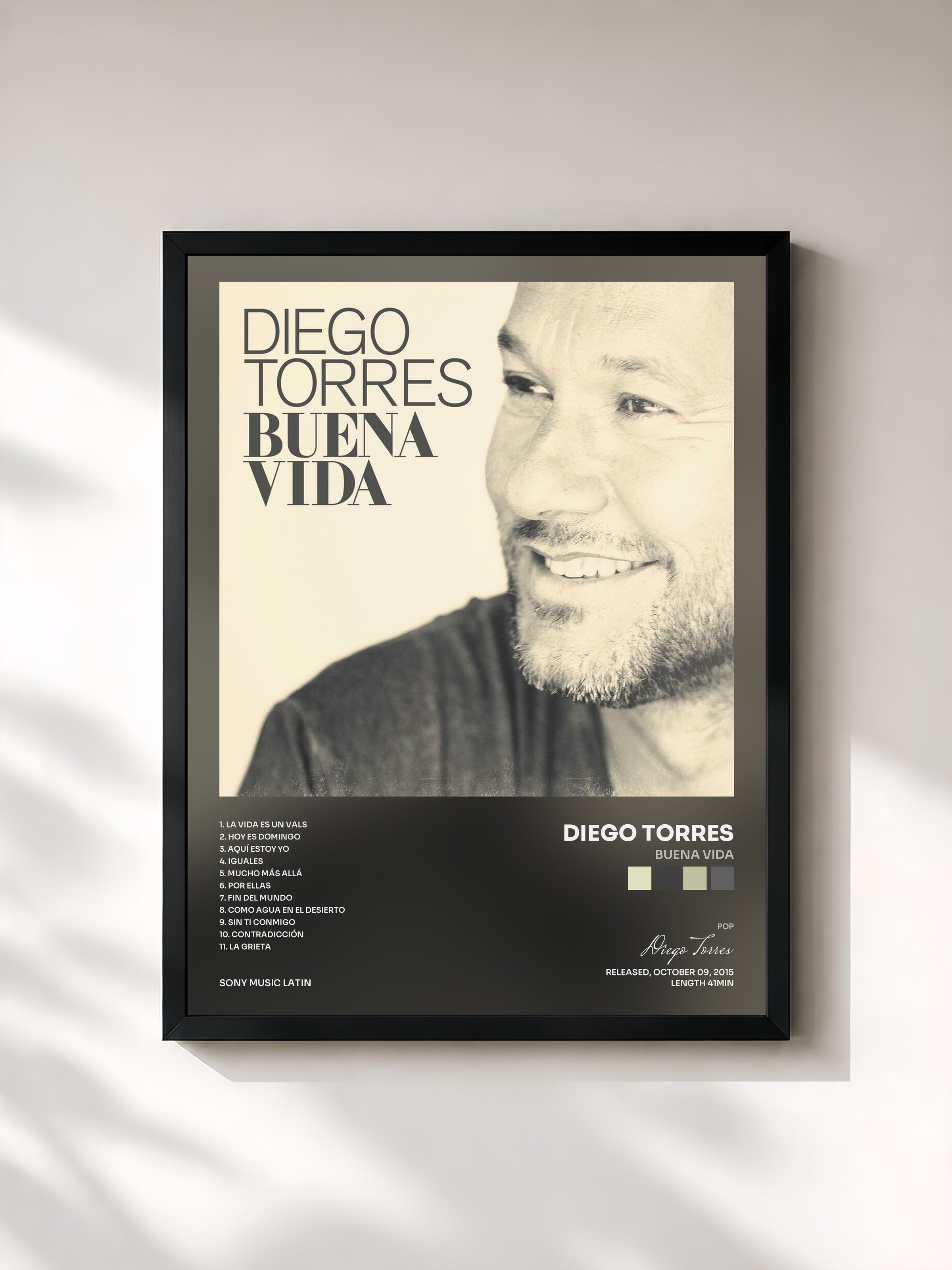 #noir Tableau de l'album Buena Vida de Diego Torres, cadre noir, imprimé et encadré en France