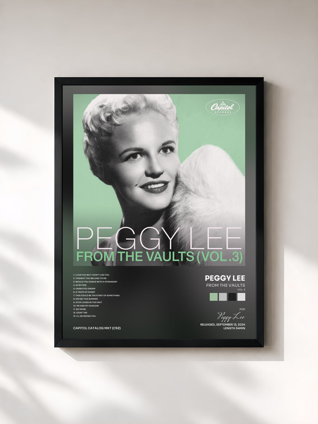 #noir Tableau de l'album From The Vaults (Vol. 3) de Peggy Lee, cadre noir, imprimé et encadré en France
