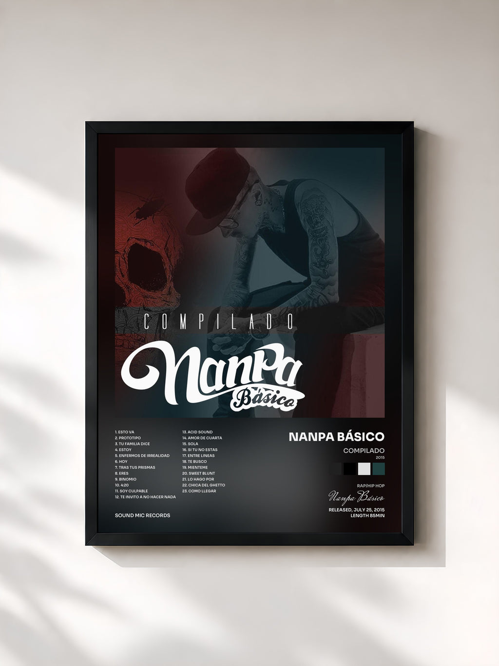 #noir Tableau de l'album Compilado (2015) de Nanpa Básico, cadre noir, imprimé et encadré en France