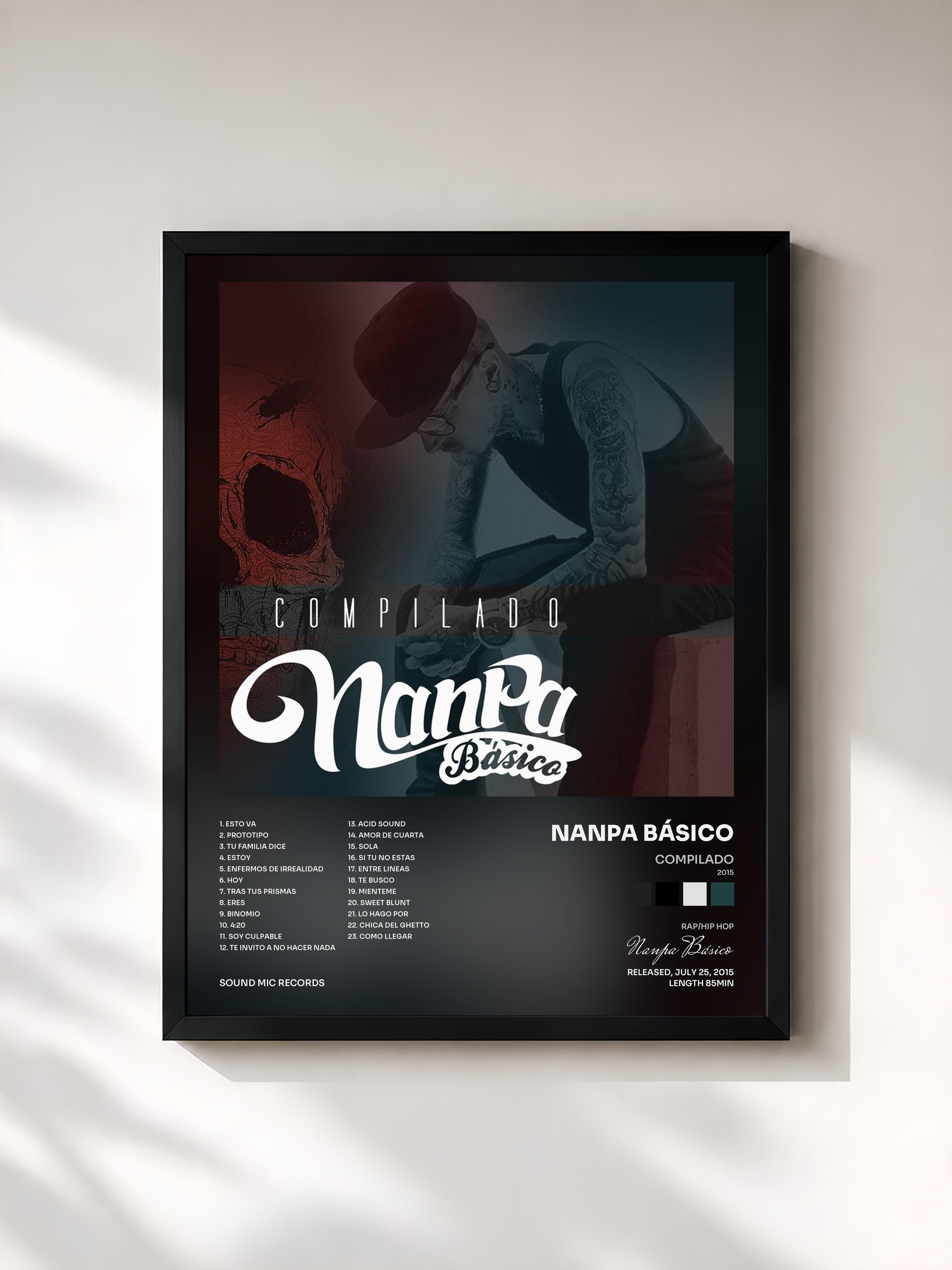 #noir Tableau de l'album Compilado (2015) de Nanpa Básico, cadre noir, imprimé et encadré en France