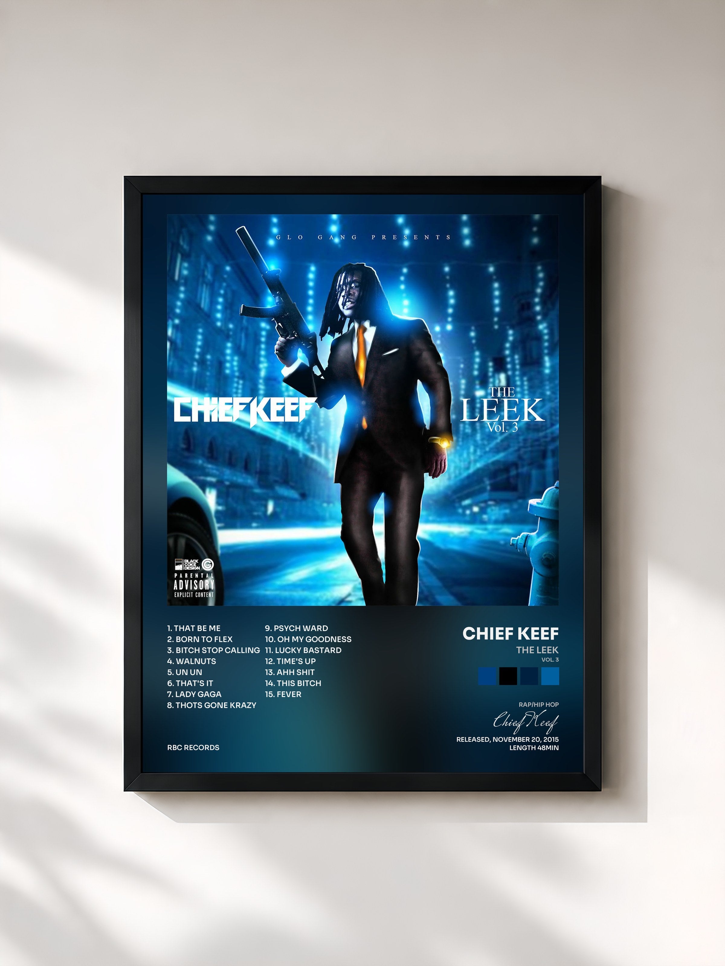 #noir Tableau de l'album The Leek (Vol. 3) de Chief Keef, cadre noir, imprimé et encadré en France