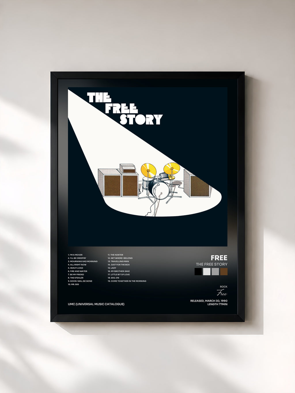 #noir Tableau de l'album The Free Story de Free, cadre noir, imprimé et encadré en France