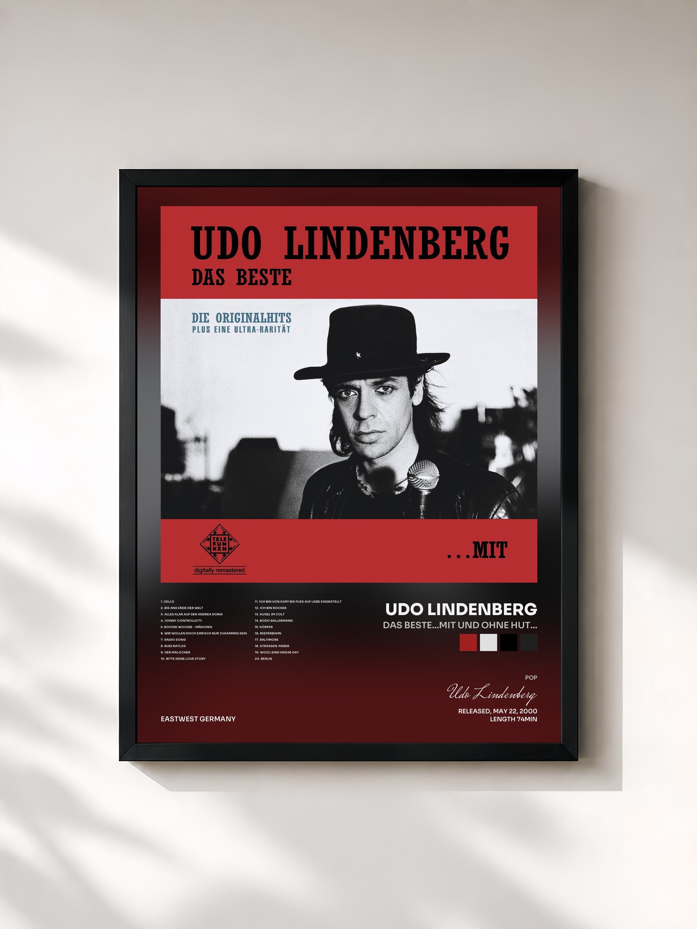 #noir Tableau de l'album Das Beste...mit und ohne Hut... de Udo Lindenberg, cadre noir, imprimé et encadré en France