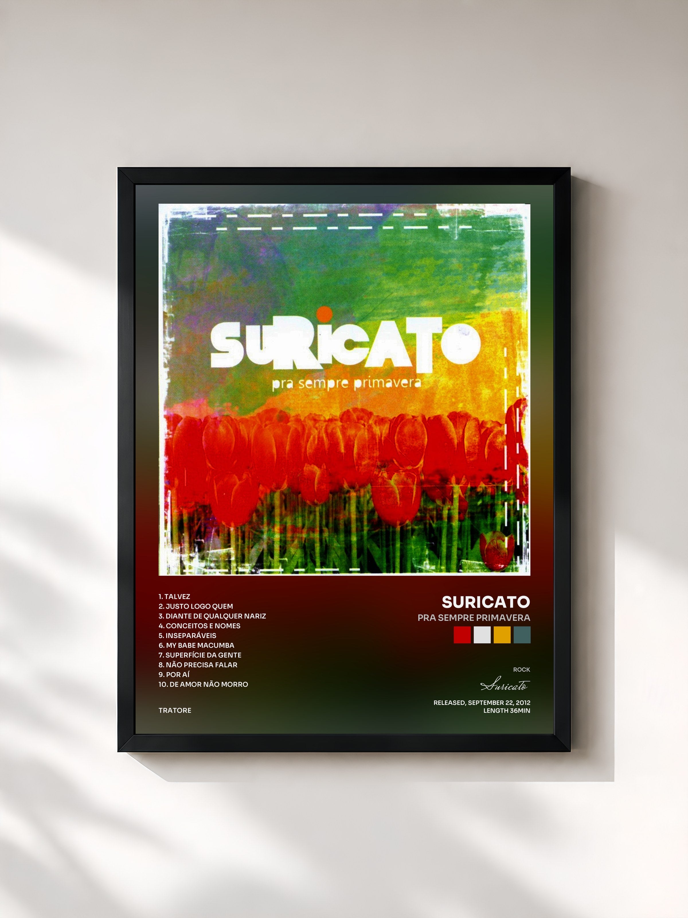 #noir Tableau de l'album Pra Sempre Primavera de Suricato, cadre noir, imprimé et encadré en France