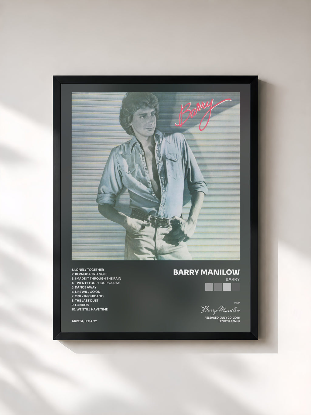 #noir Tableau de l'album Barry de Barry Manilow, cadre noir, imprimé et encadré en France