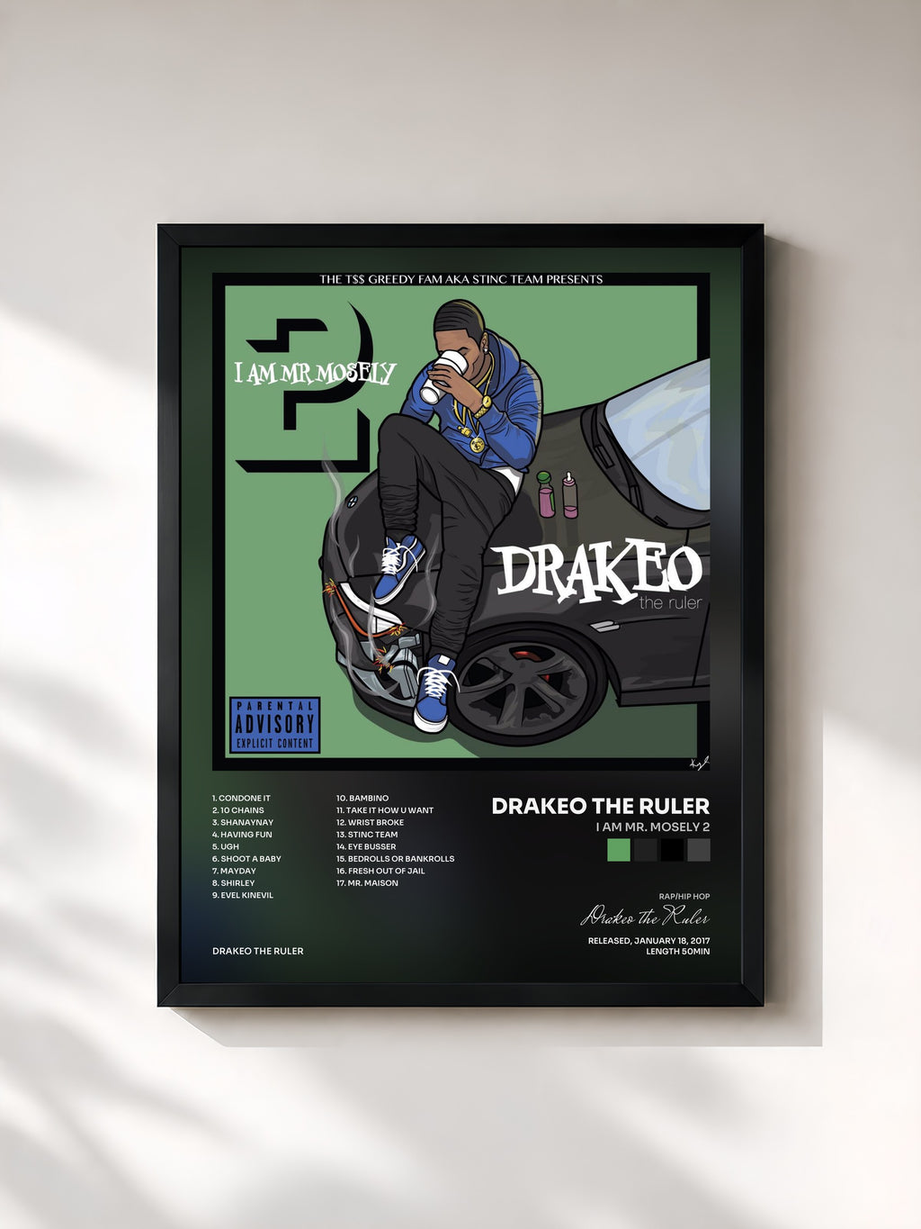 #noir Tableau de l'album I Am Mr. Mosely 2 de Drakeo the Ruler, cadre noir, imprimé et encadré en France