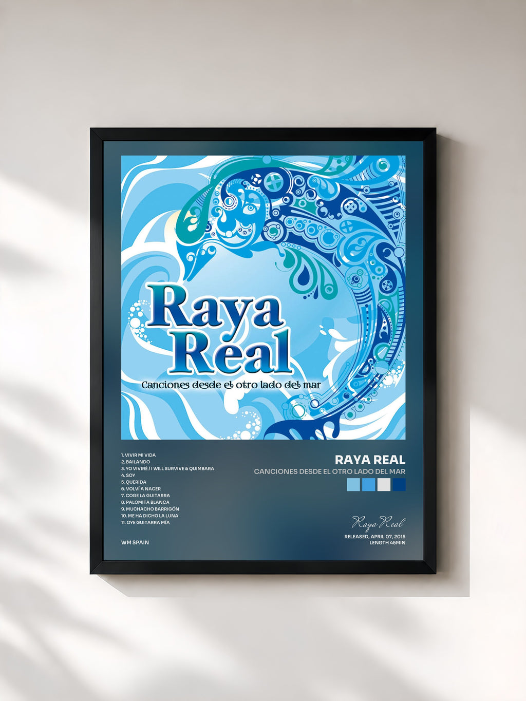 #noir Tableau de l'album Canciones desde el otro lado del mar de Raya Real, cadre noir, imprimé et encadré en France