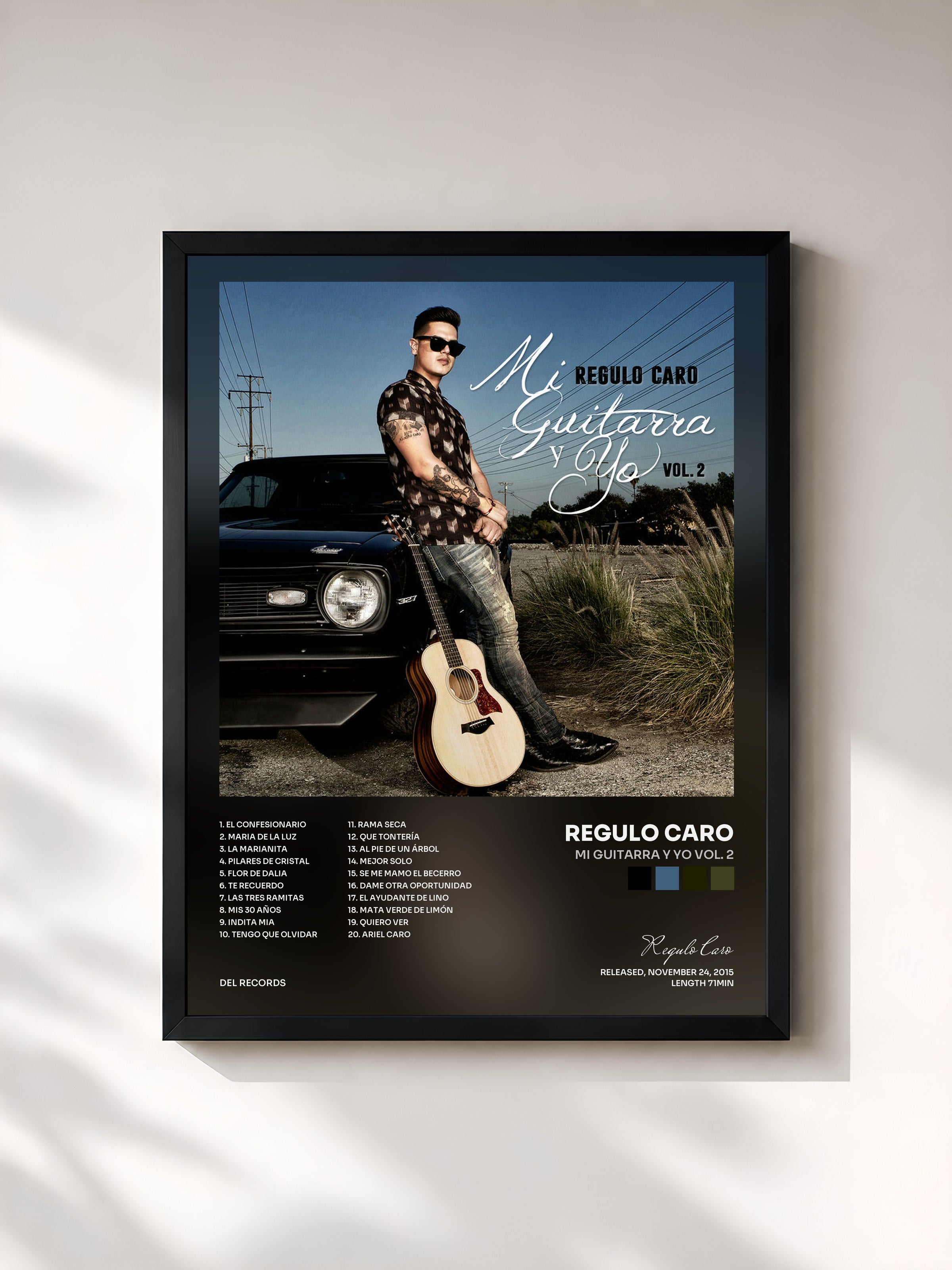#noir Tableau de l'album Mi Guitarra y Yo Vol. 2 de Regulo Caro, cadre noir, imprimé et encadré en France