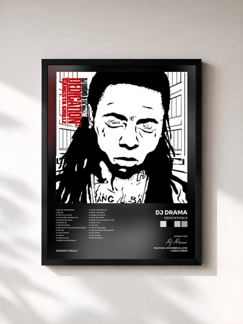 #noir Tableau de l'album Dedication 2 de Dj Drama, cadre noir, imprimé et encadré en France