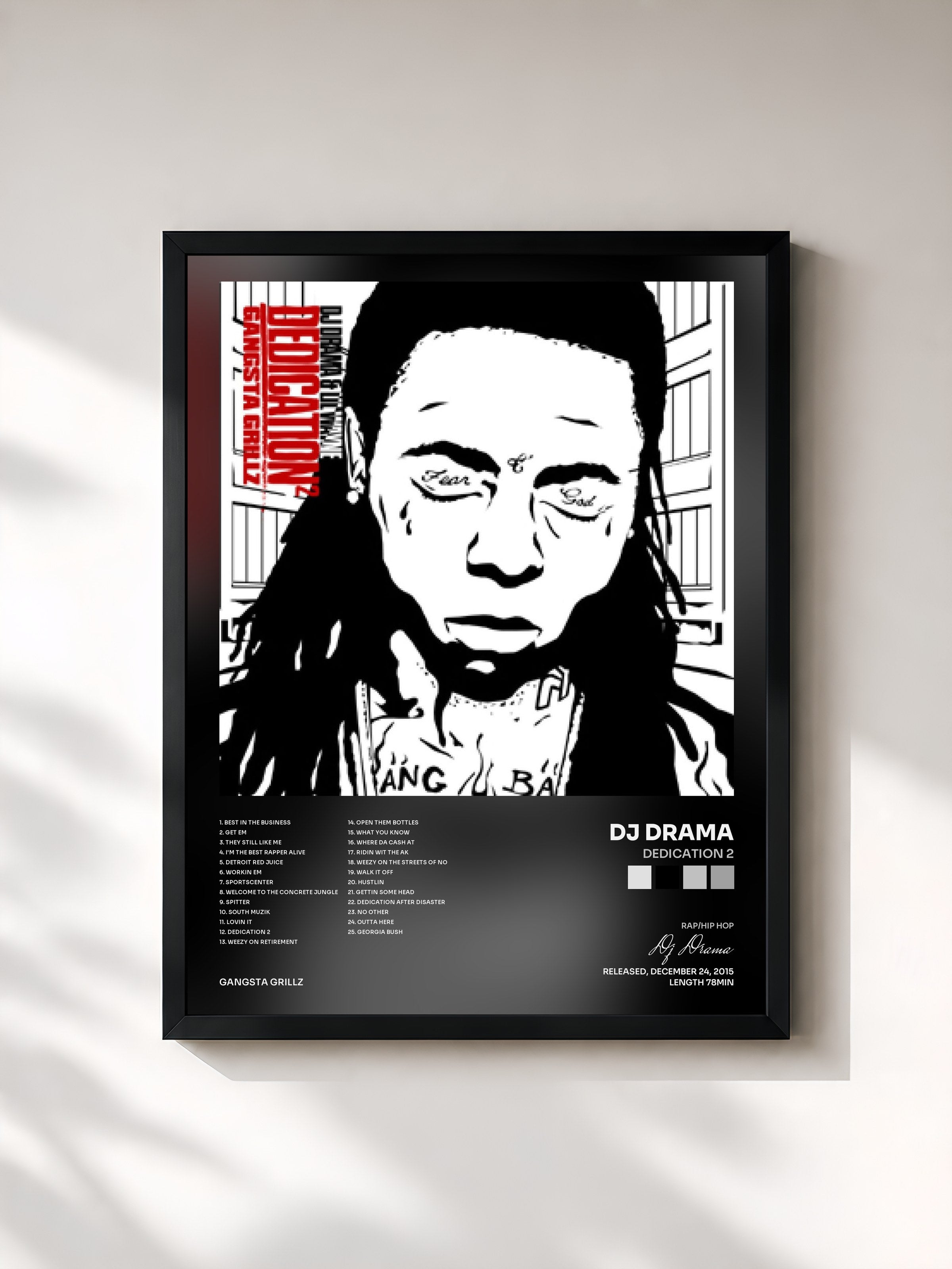 #noir Tableau de l'album Dedication 2 de Dj Drama, cadre noir, imprimé et encadré en France