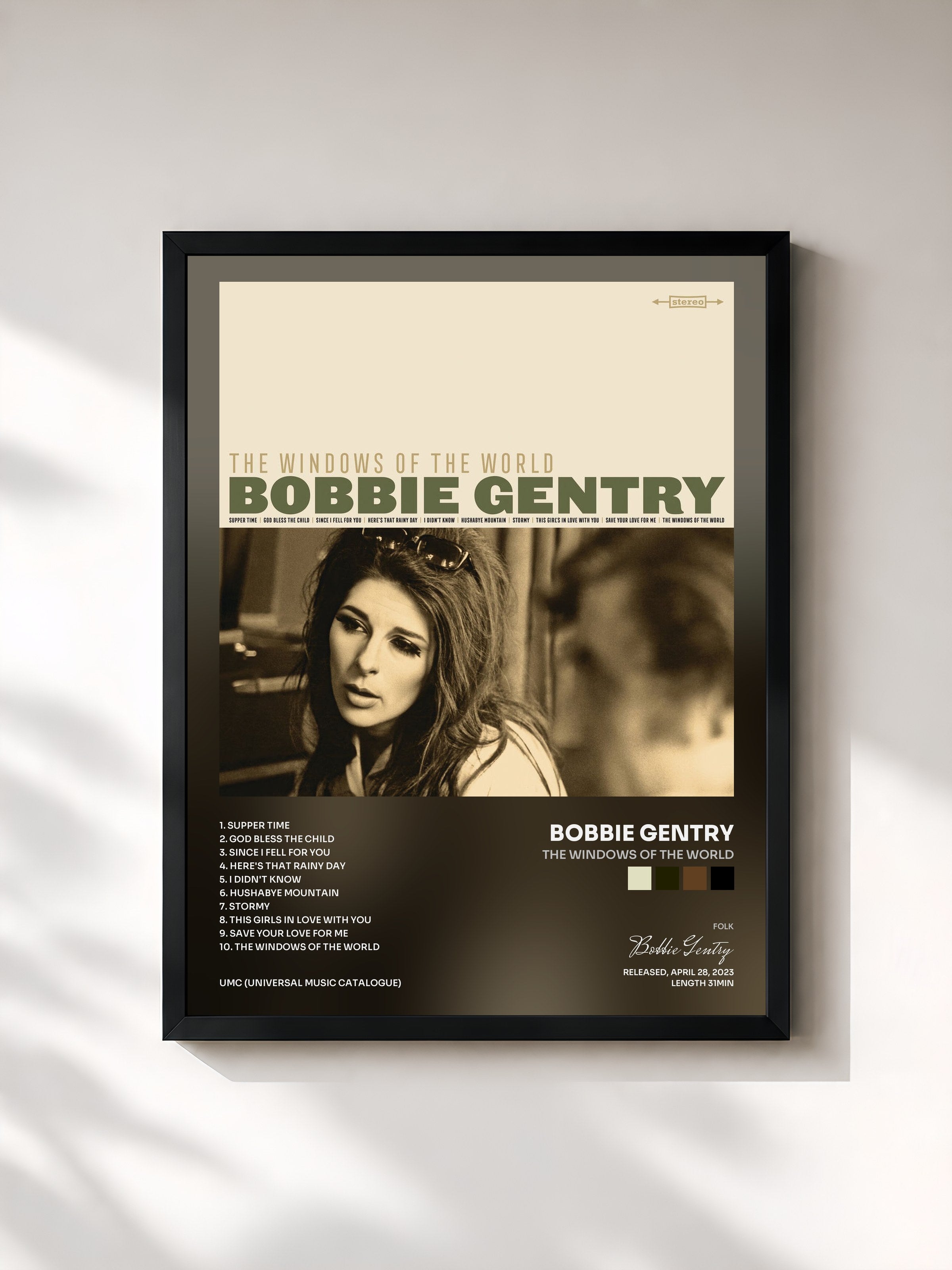 #noir Tableau de l'album The Windows Of The World de Bobbie Gentry, cadre noir, imprimé et encadré en France