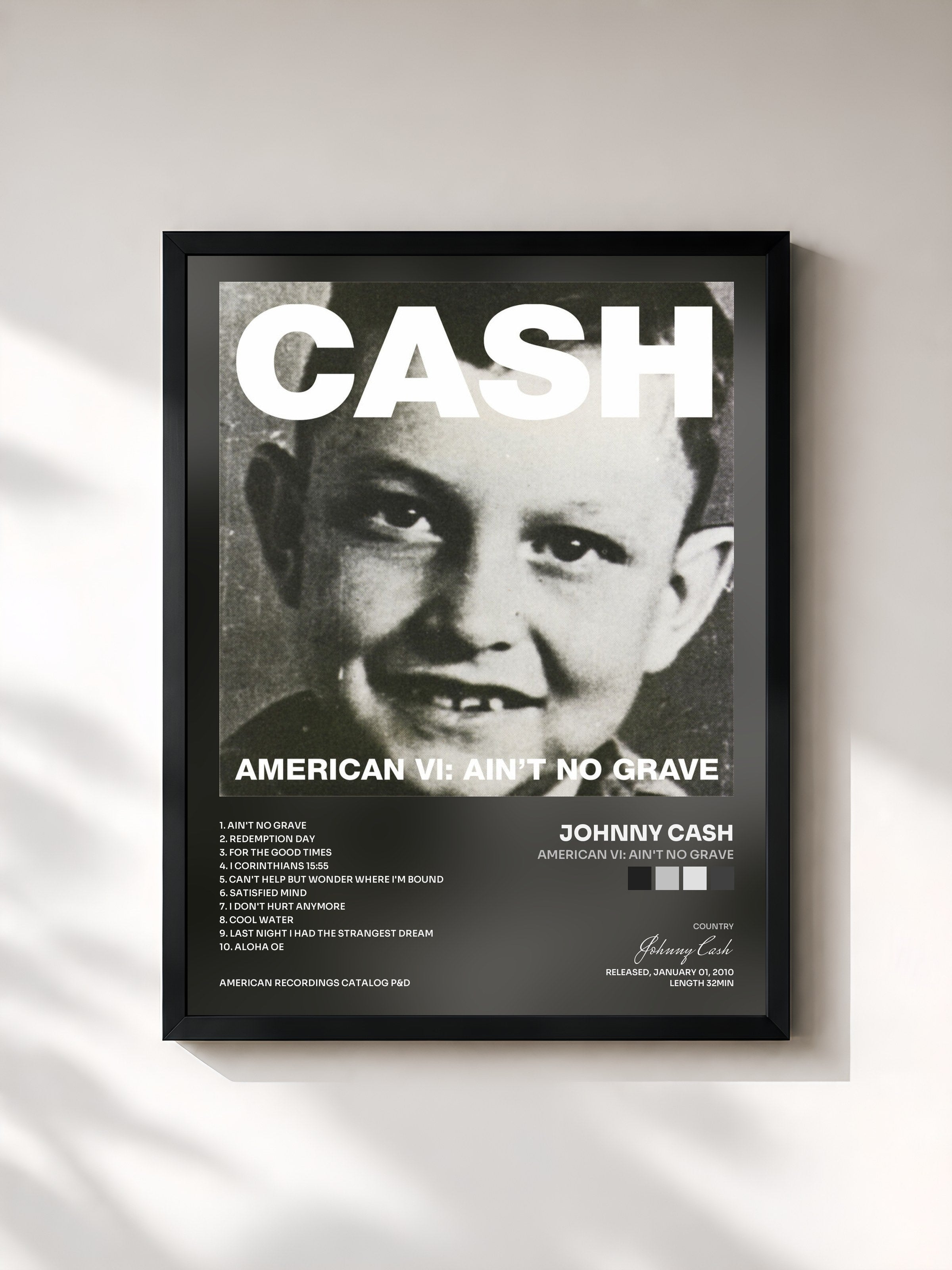 #noir Tableau de l'album American VI: Ain't No Grave de Johnny Cash, cadre noir, imprimé et encadré en France