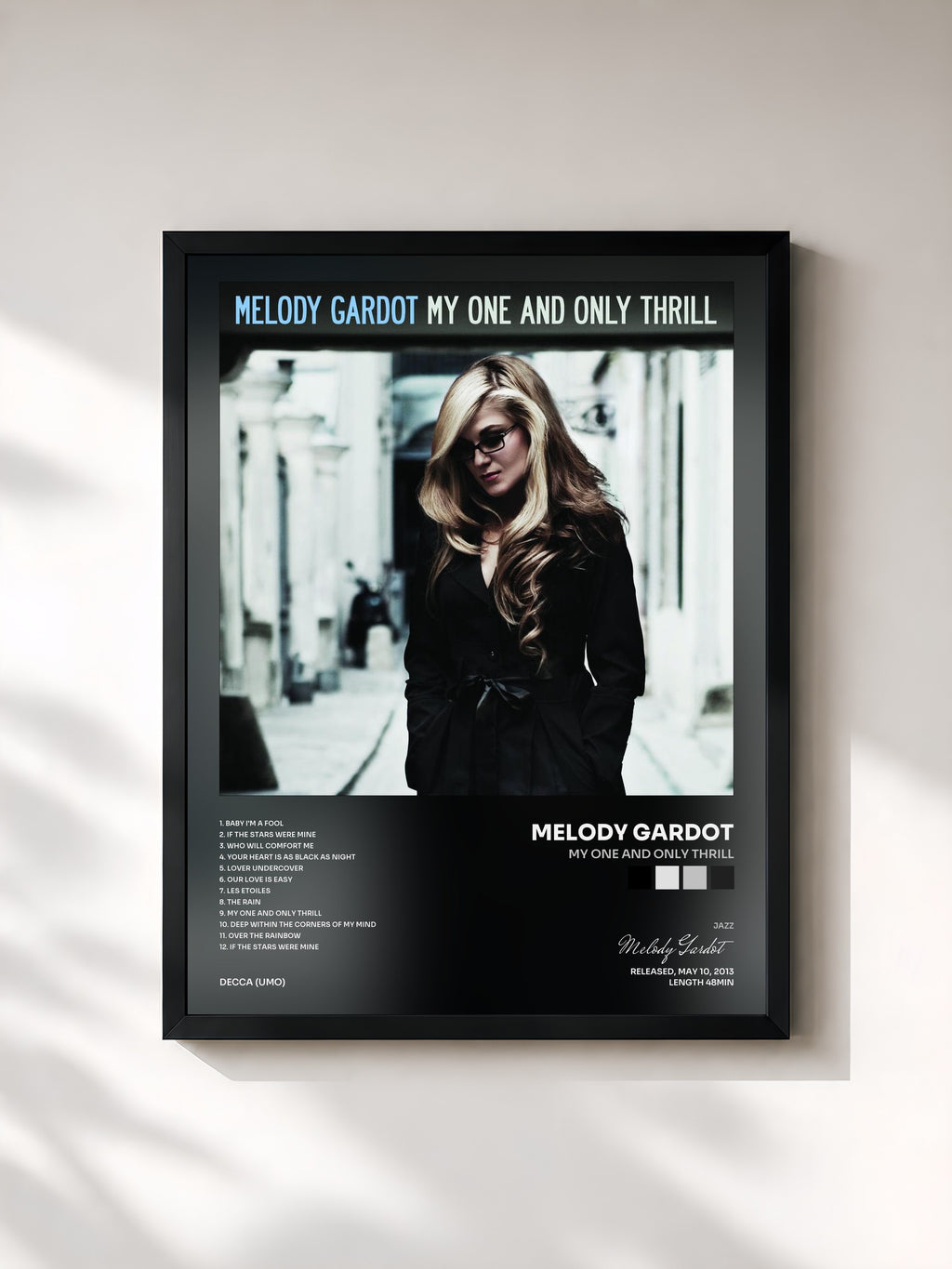 #noir Tableau de l'album My One And Only Thrill de Melody Gardot, cadre noir, imprimé et encadré en France