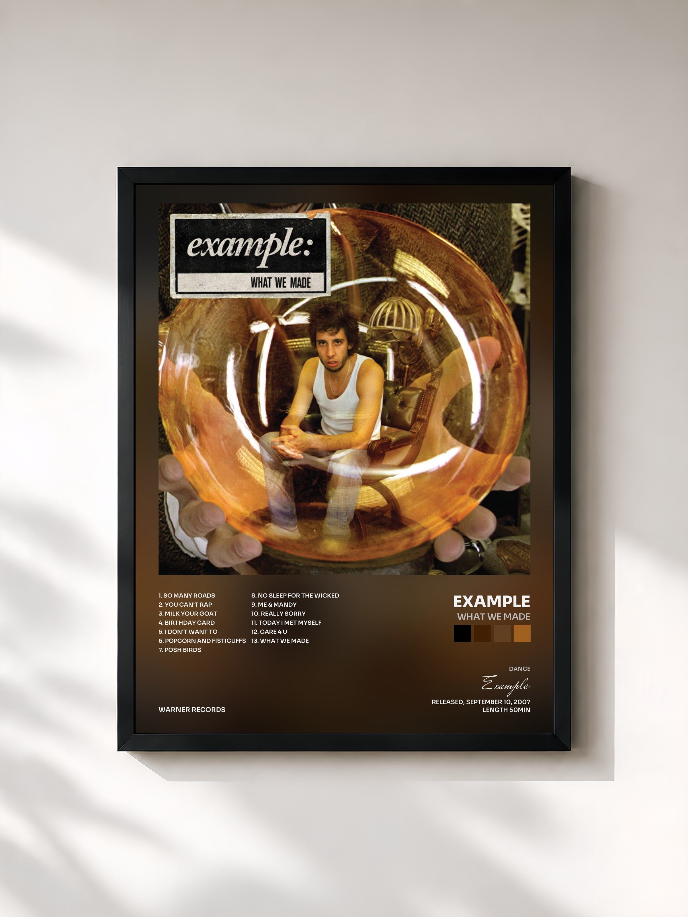 #noir Tableau de l'album What We Made de Example, cadre noir, imprimé et encadré en France