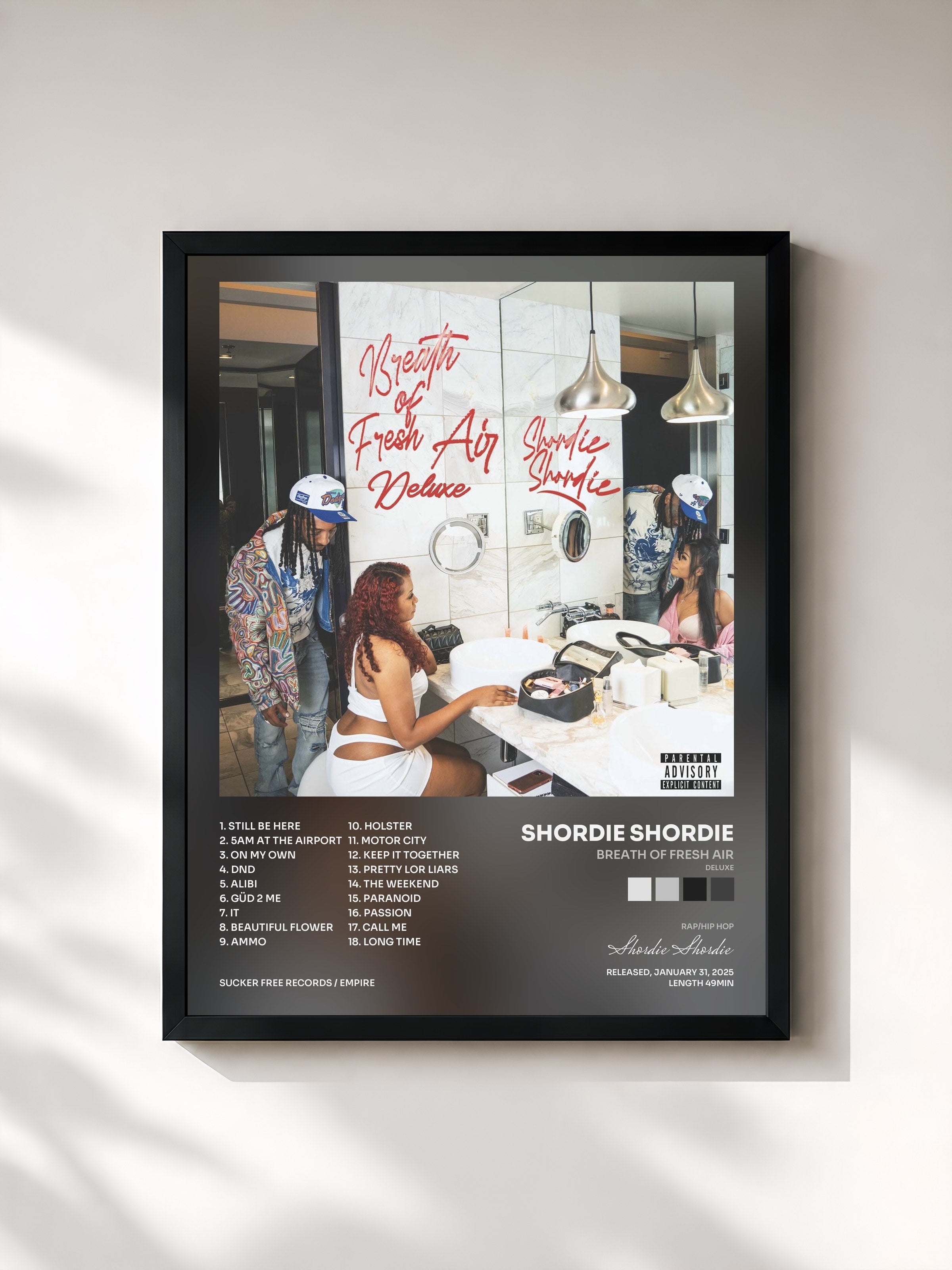 #noir Tableau de l'album Breath Of Fresh Air (Deluxe) de Shordie Shordie, cadre noir, imprimé et encadré en France