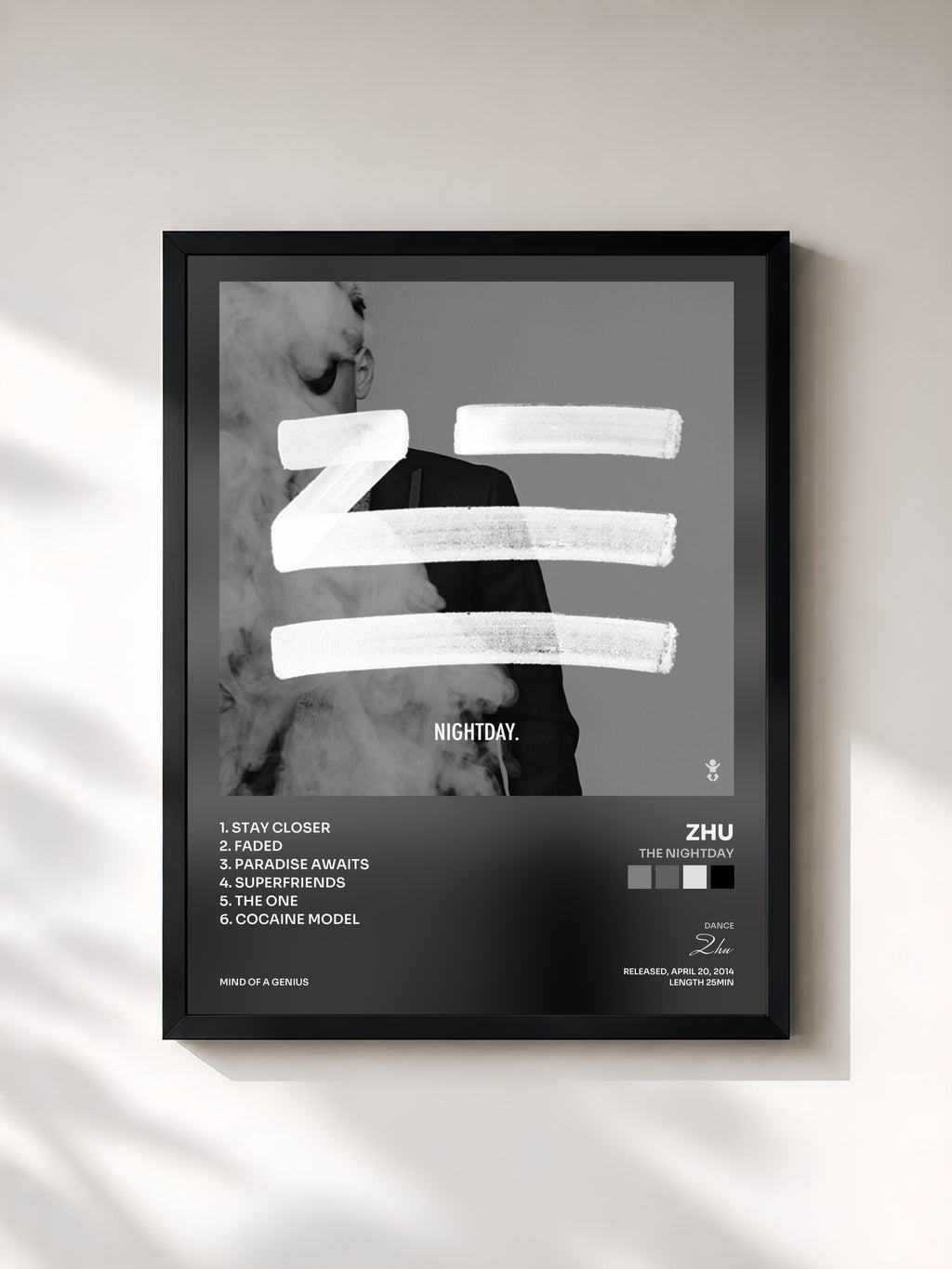 #noir Tableau de l'album THE NIGHTDAY de Zhu, cadre noir, imprimé et encadré en France
