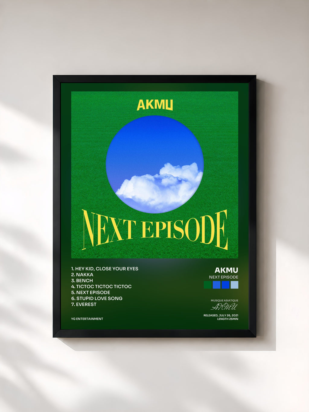 #noir Tableau de l'album NEXT EPISODE de AKMU, cadre noir, imprimé et encadré en France