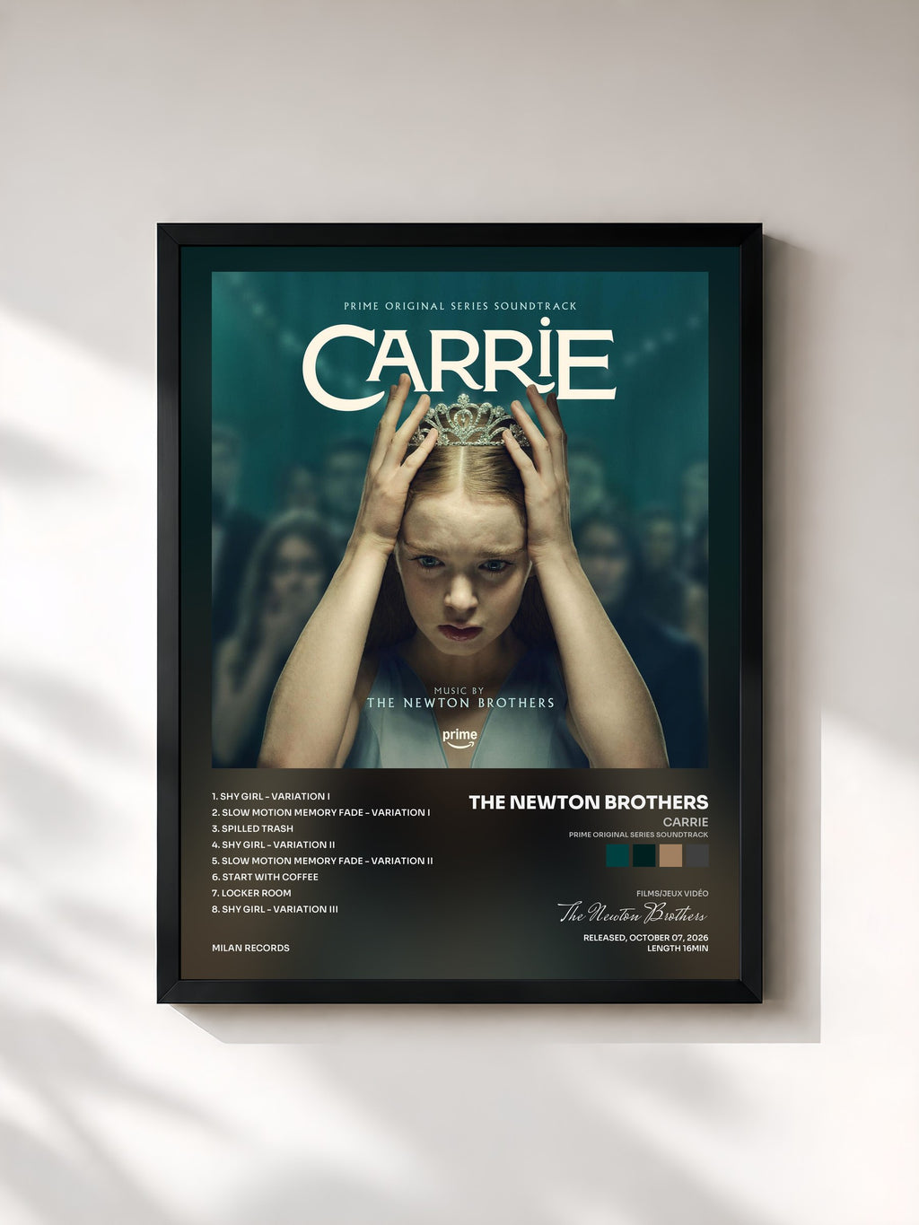 #noir Tableau de l'album Carrie (Prime Original Series Soundtrack) de The Newton Brothers, cadre noir, imprimé et encadré en France