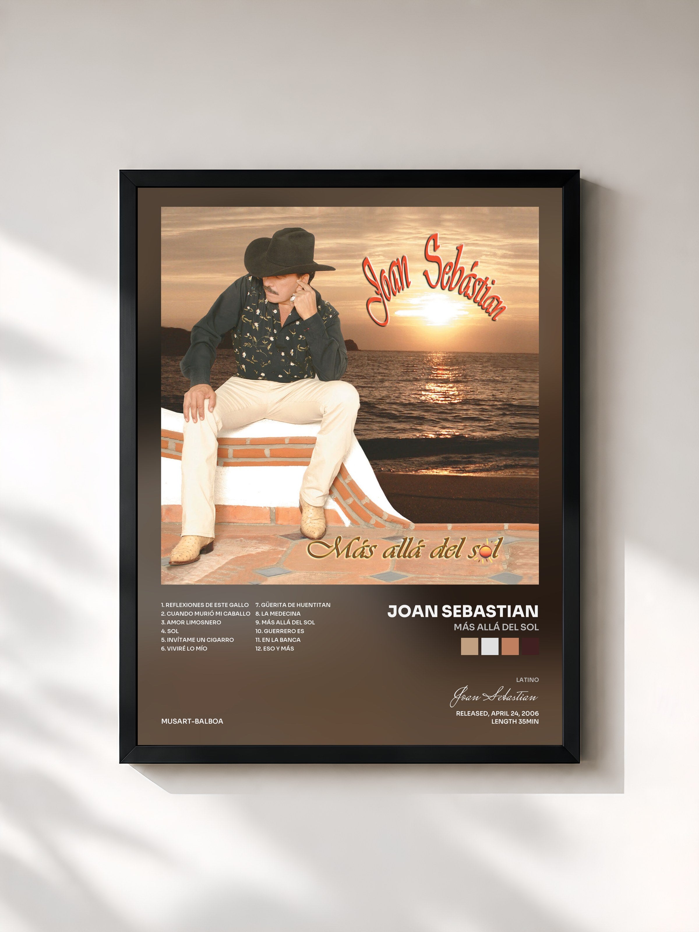 #noir Tableau de l'album Más Allá Del Sol de Joan Sebastian, cadre noir, imprimé et encadré en France