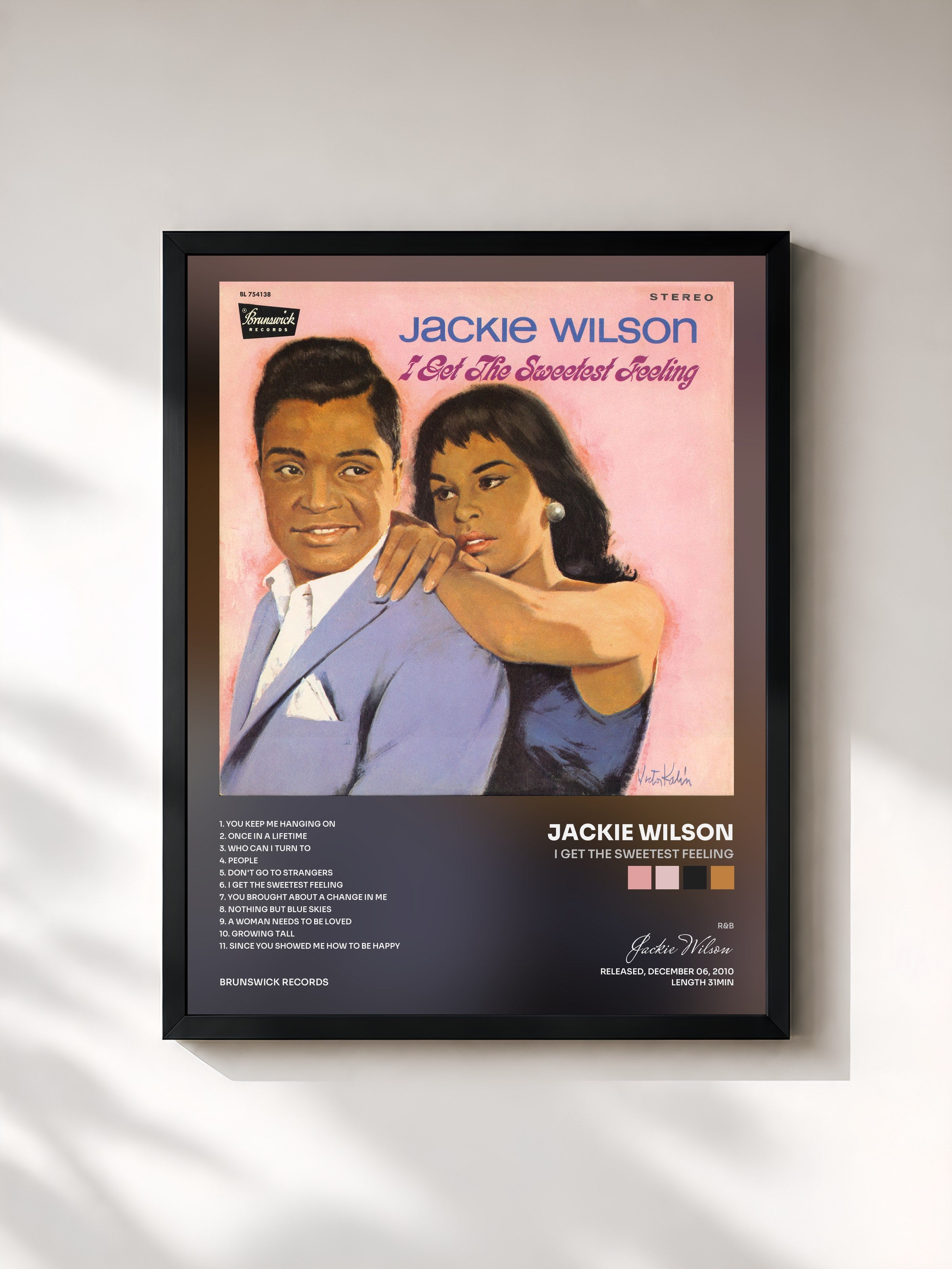 #noir Tableau de l'album I Get The Sweetest Feeling de Jackie Wilson, cadre noir, imprimé et encadré en France