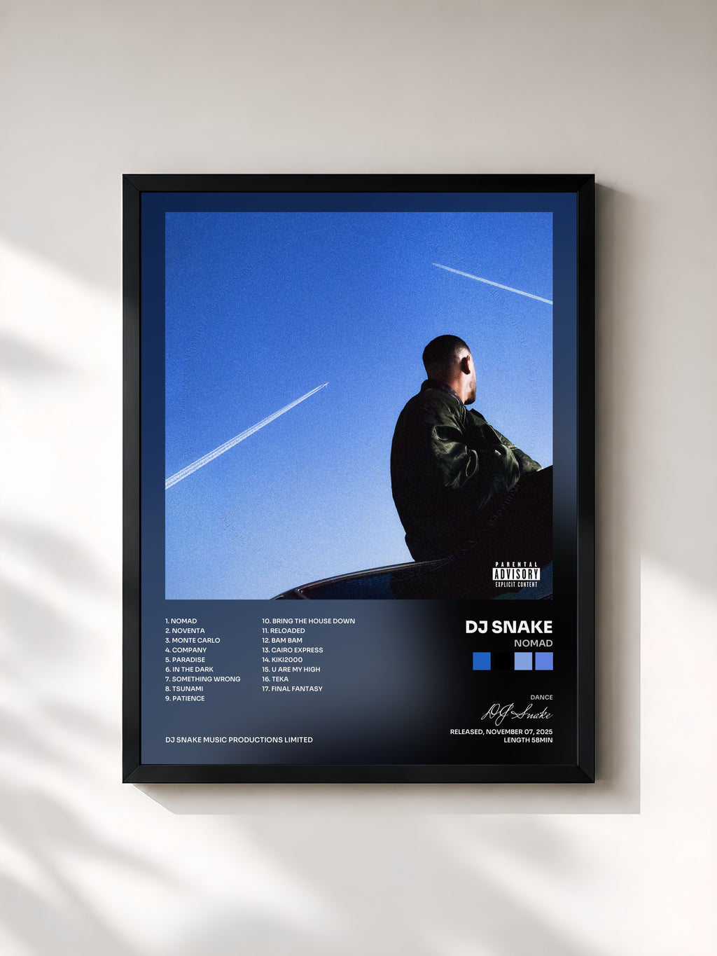 #noir Tableau de l'album Nomad de DJ Snake, cadre noir, imprimé et encadré en France