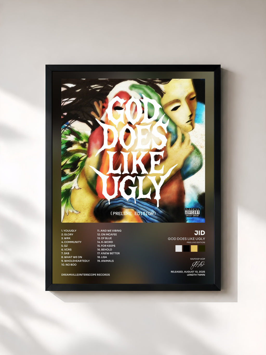 #noir Tableau de l'album God Does Like Ugly (Preluxe Edition) de JID, cadre noir, imprimé et encadré en France