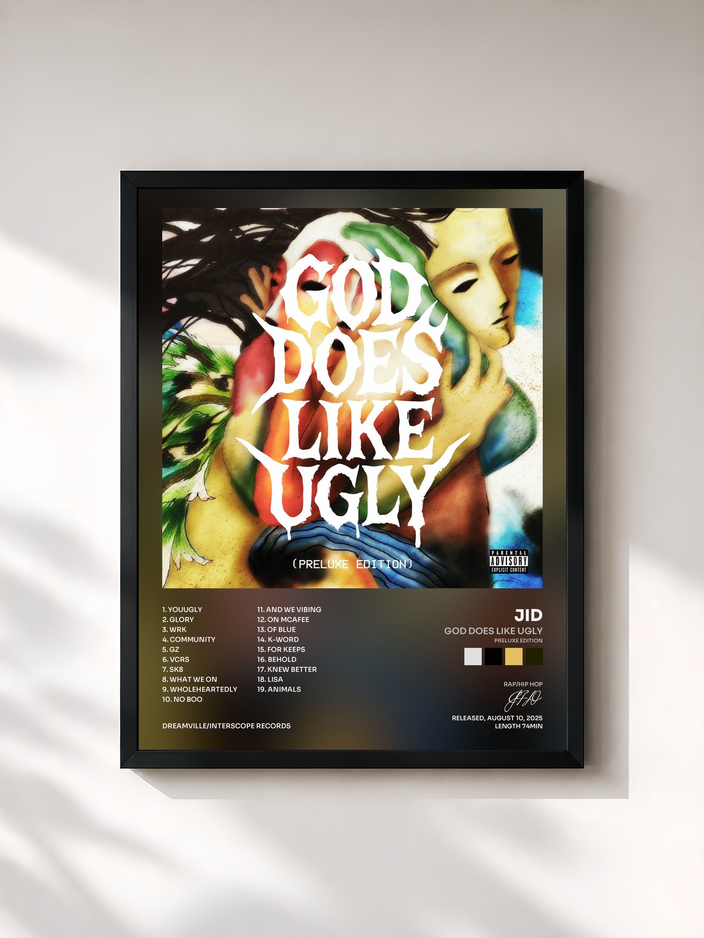 #noir Tableau de l'album God Does Like Ugly (Preluxe Edition) de JID, cadre noir, imprimé et encadré en France