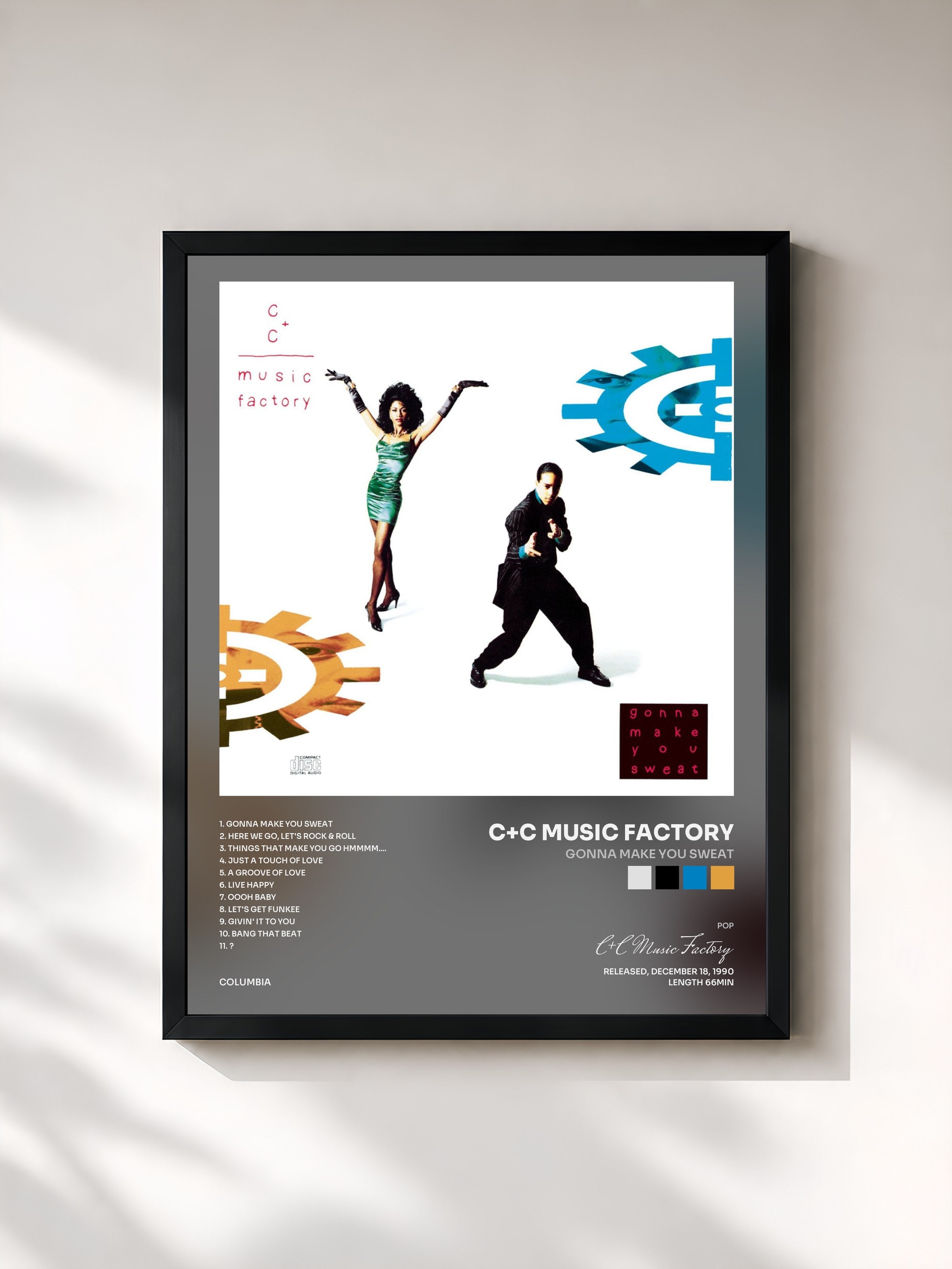 #noir Tableau de l'album Gonna Make You Sweat de C+C Music Factory, cadre noir, imprimé et encadré en France