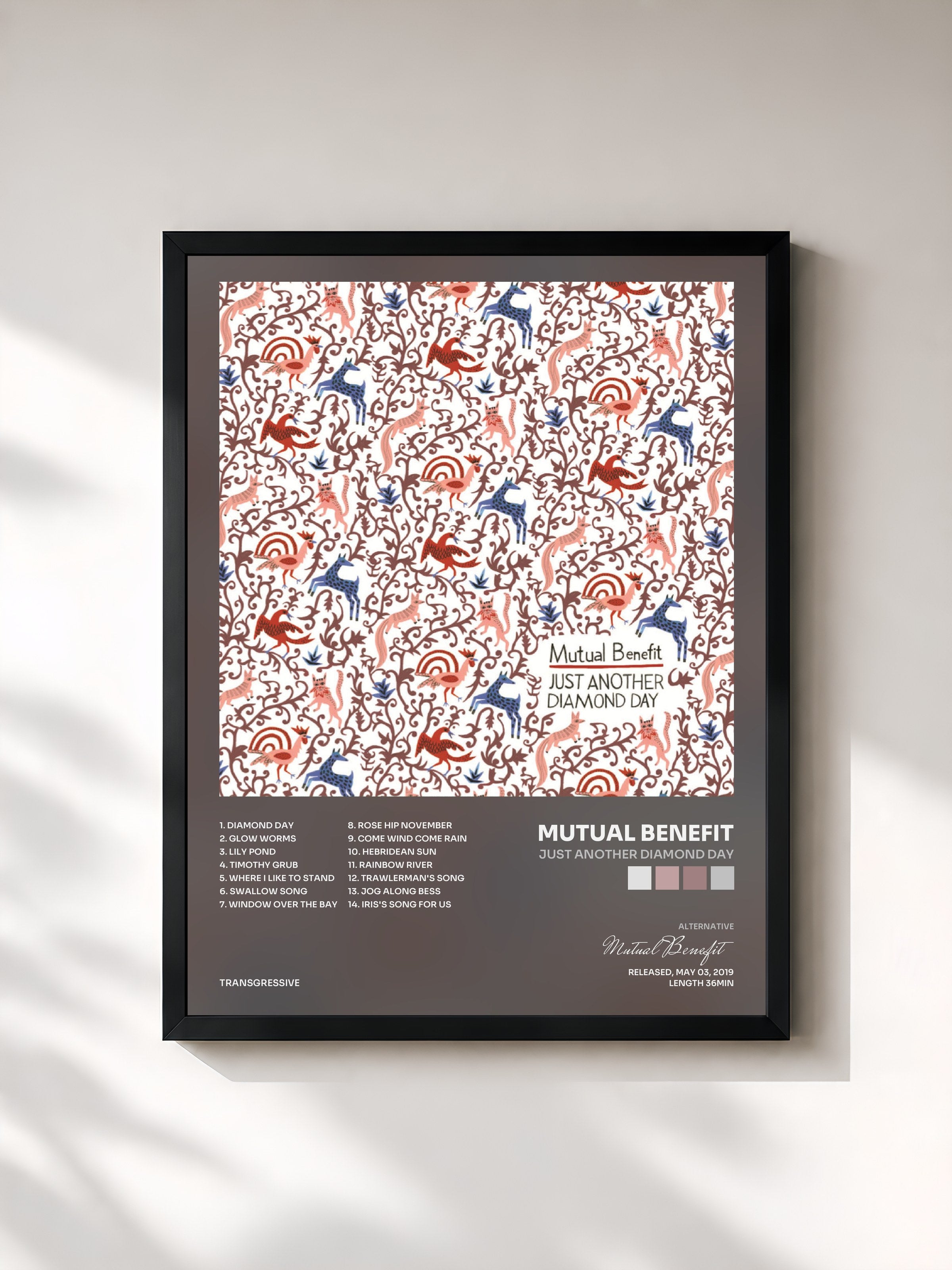 #noir Tableau de l'album Just Another Diamond Day de Mutual Benefit, cadre noir, imprimé et encadré en France