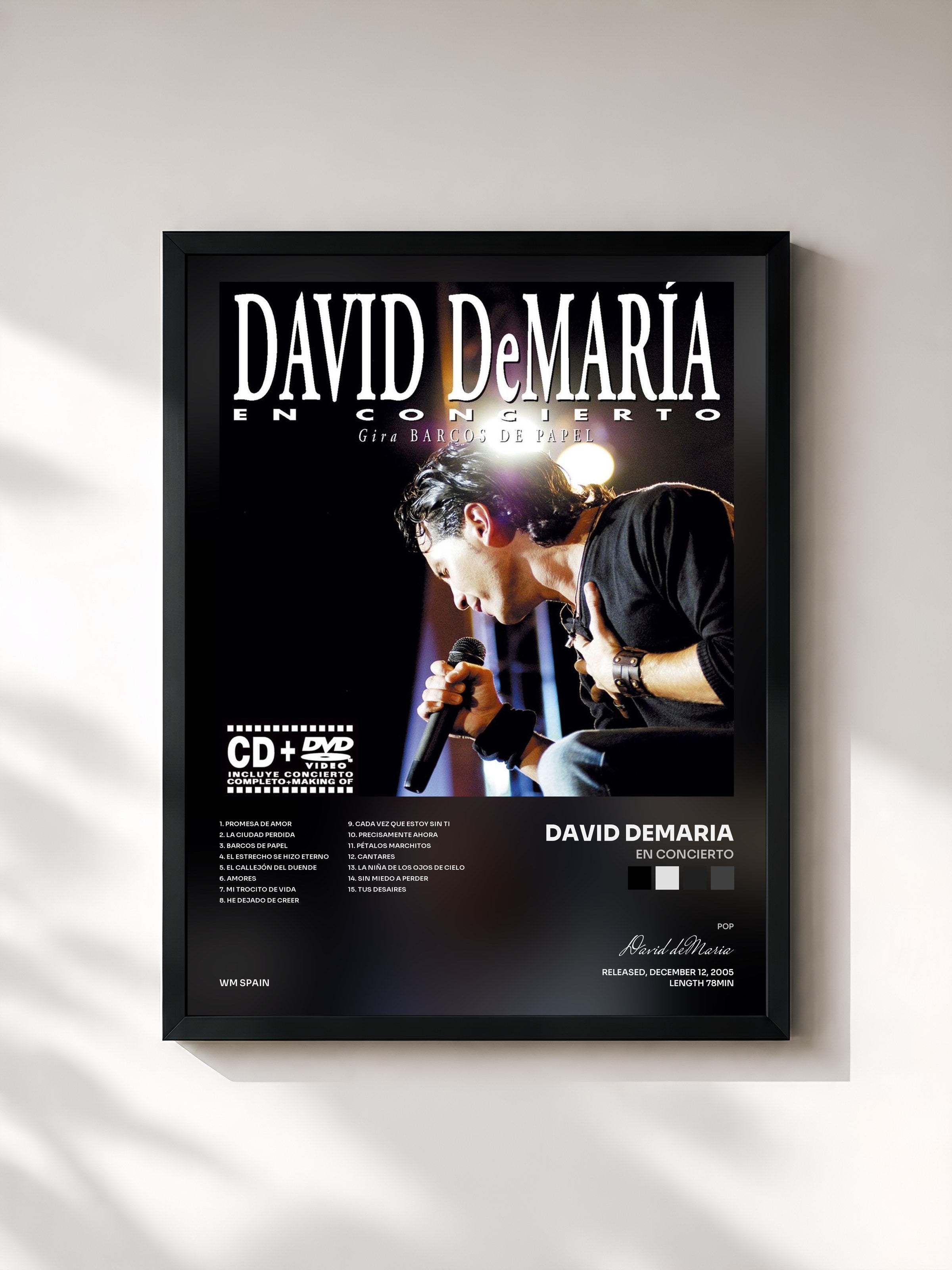 #noir Tableau de l'album En concierto de David deMaria, cadre noir, imprimé et encadré en France