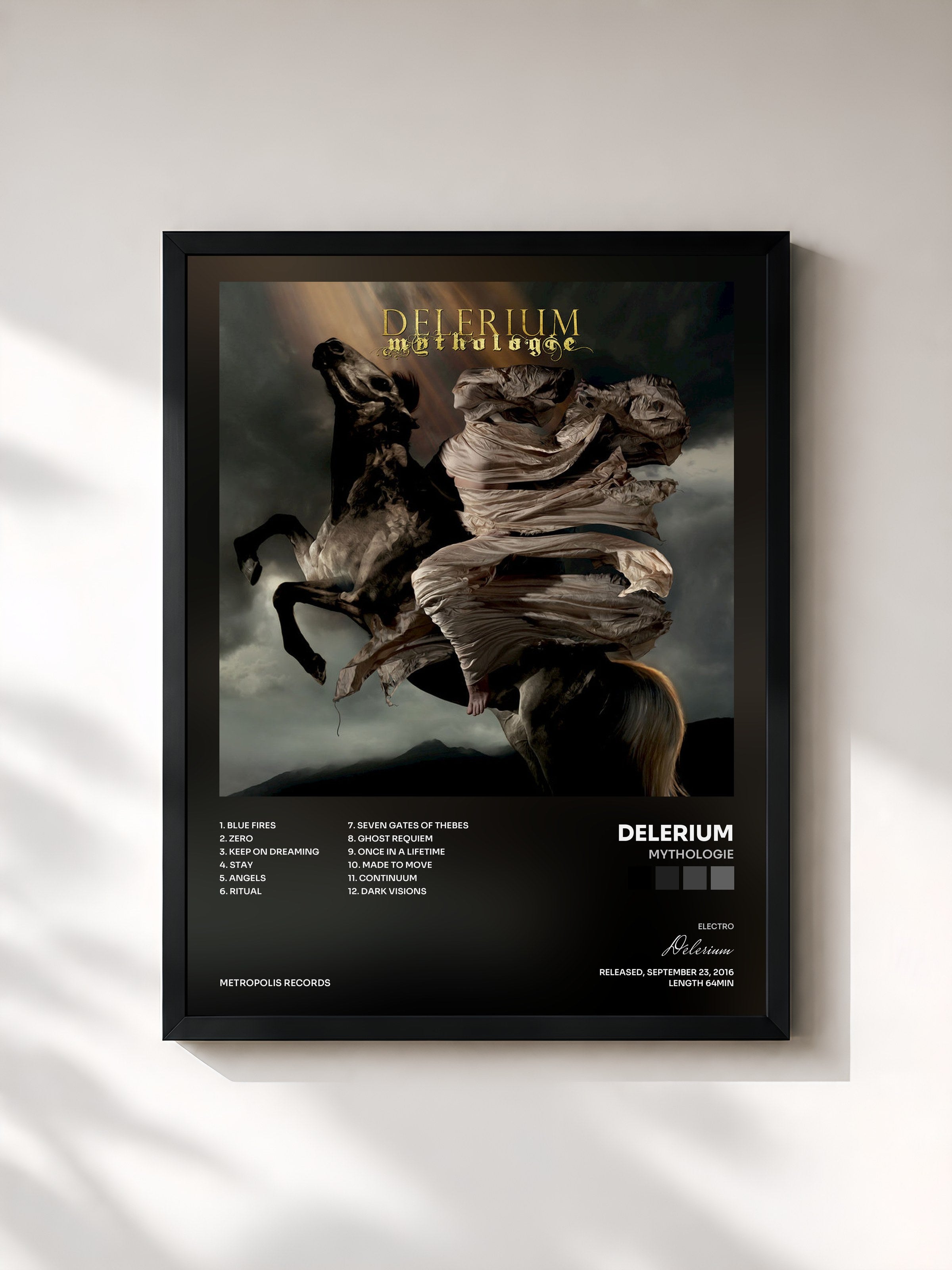 #noir Tableau de l'album Mythologie de Delerium, cadre noir, imprimé et encadré en France
