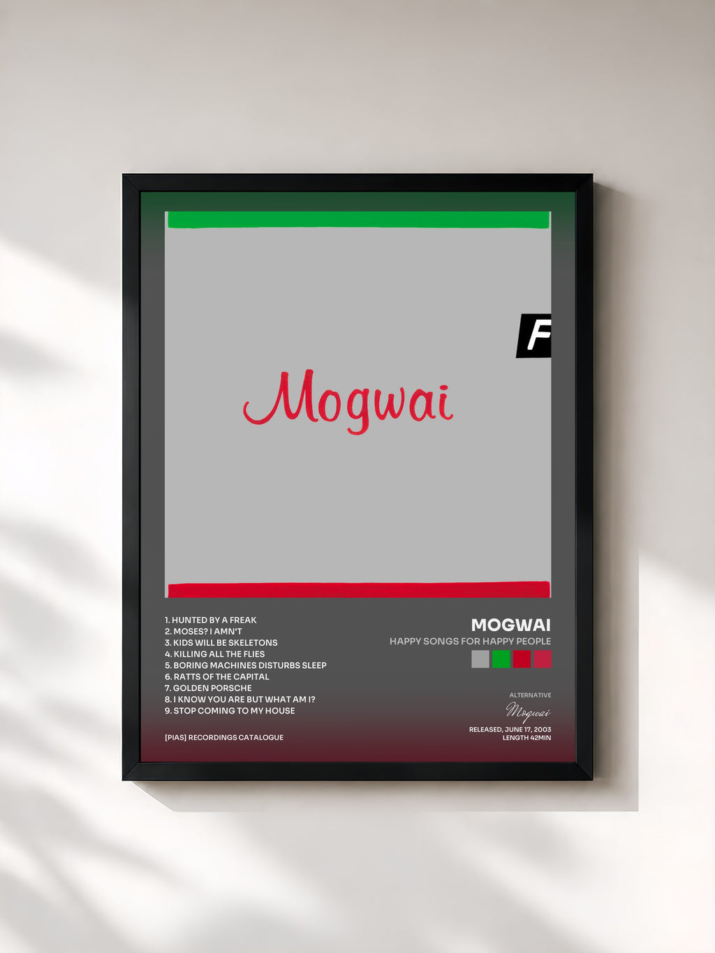 #noir Tableau de l'album Happy Songs for Happy People de Mogwai, cadre noir, imprimé et encadré en France