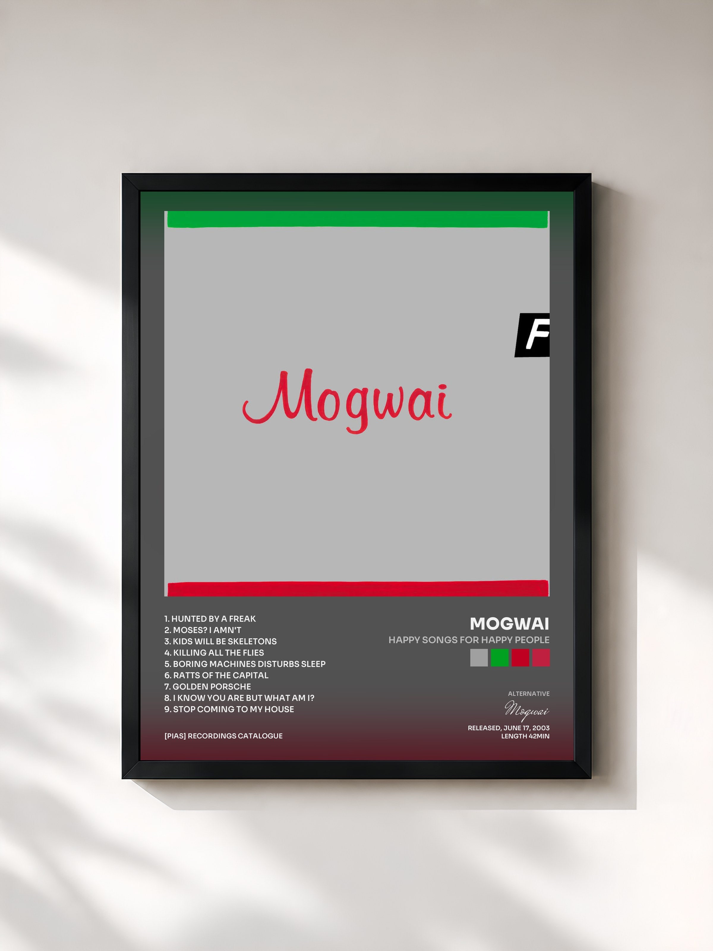 #noir Tableau de l'album Happy Songs for Happy People de Mogwai, cadre noir, imprimé et encadré en France