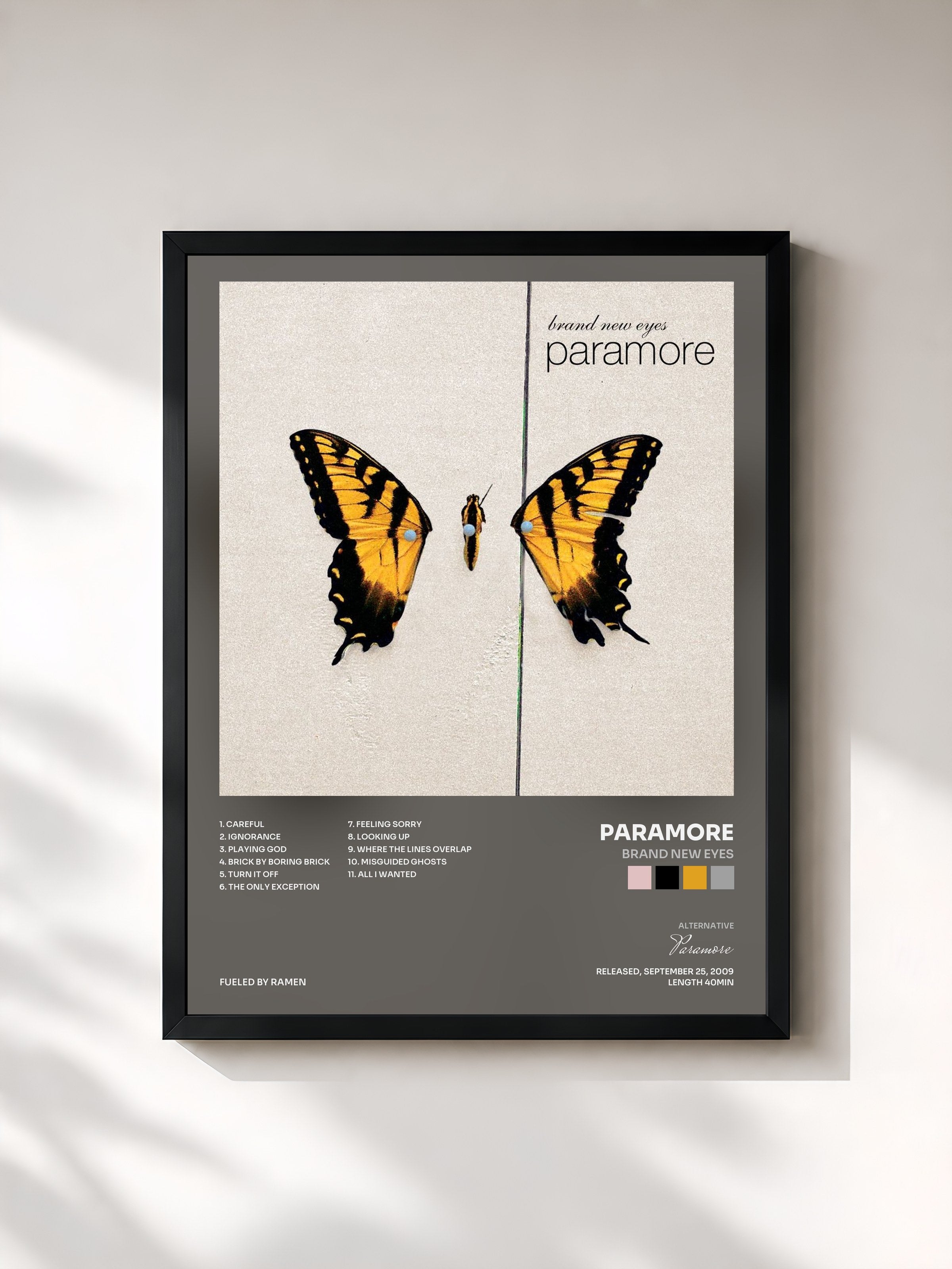 #noir Tableau de l'album Brand New Eyes de Paramore, cadre noir, imprimé et encadré en France