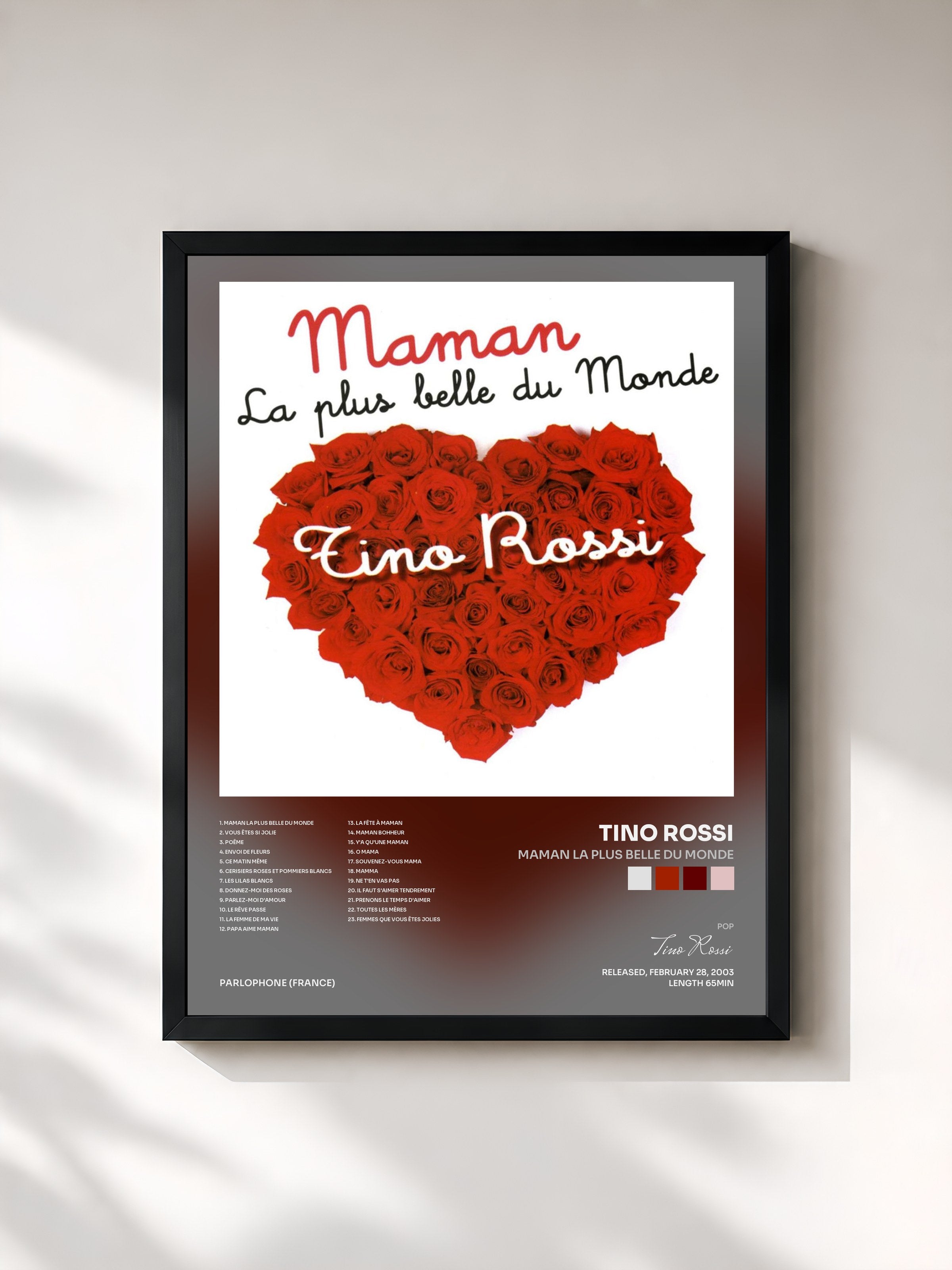 #noir Tableau de l'album Maman La Plus Belle Du Monde de Tino Rossi, cadre noir, imprimé et encadré en France