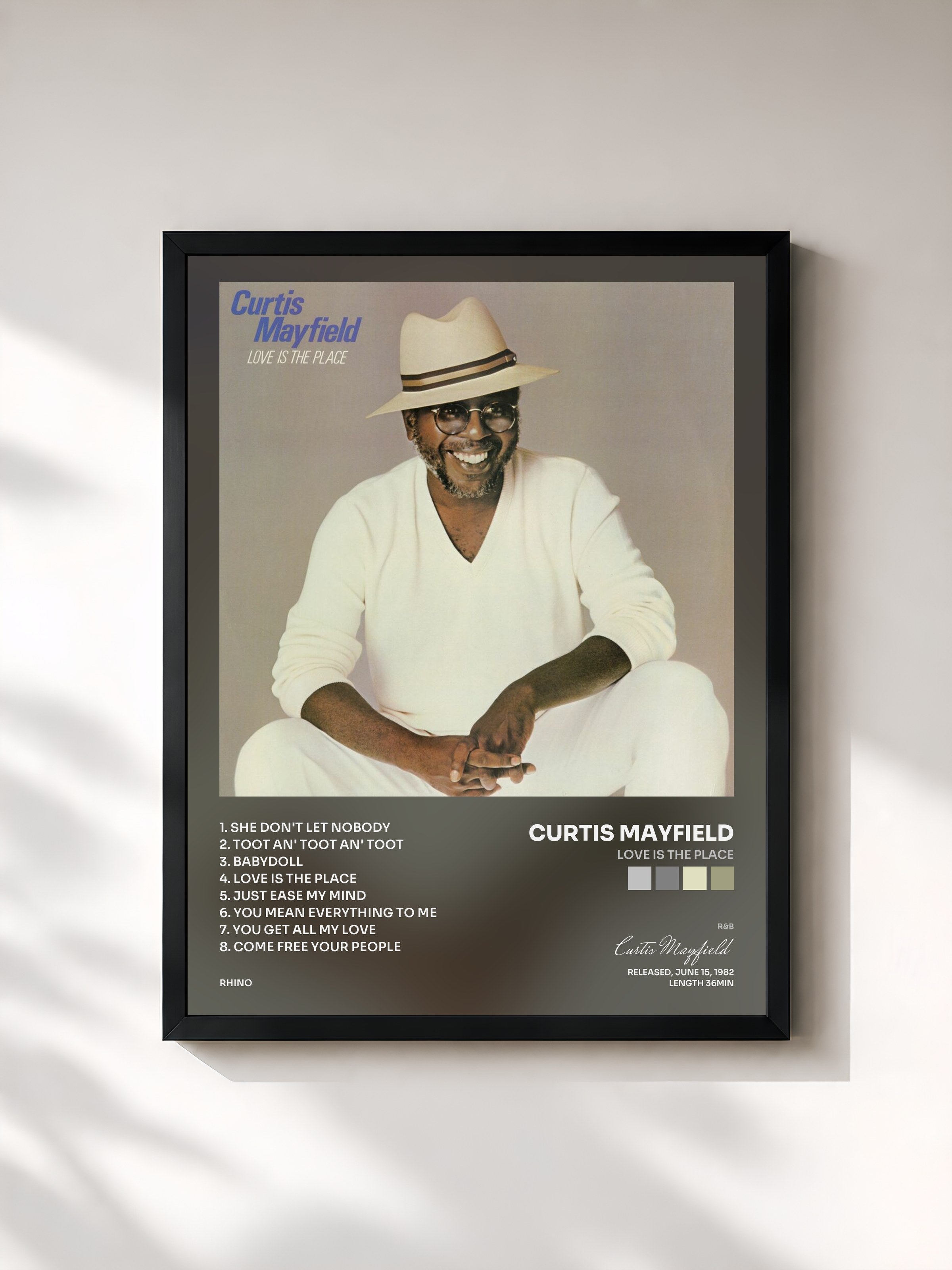 #noir Tableau de l'album Love Is the Place de Curtis Mayfield, cadre noir, imprimé et encadré en France