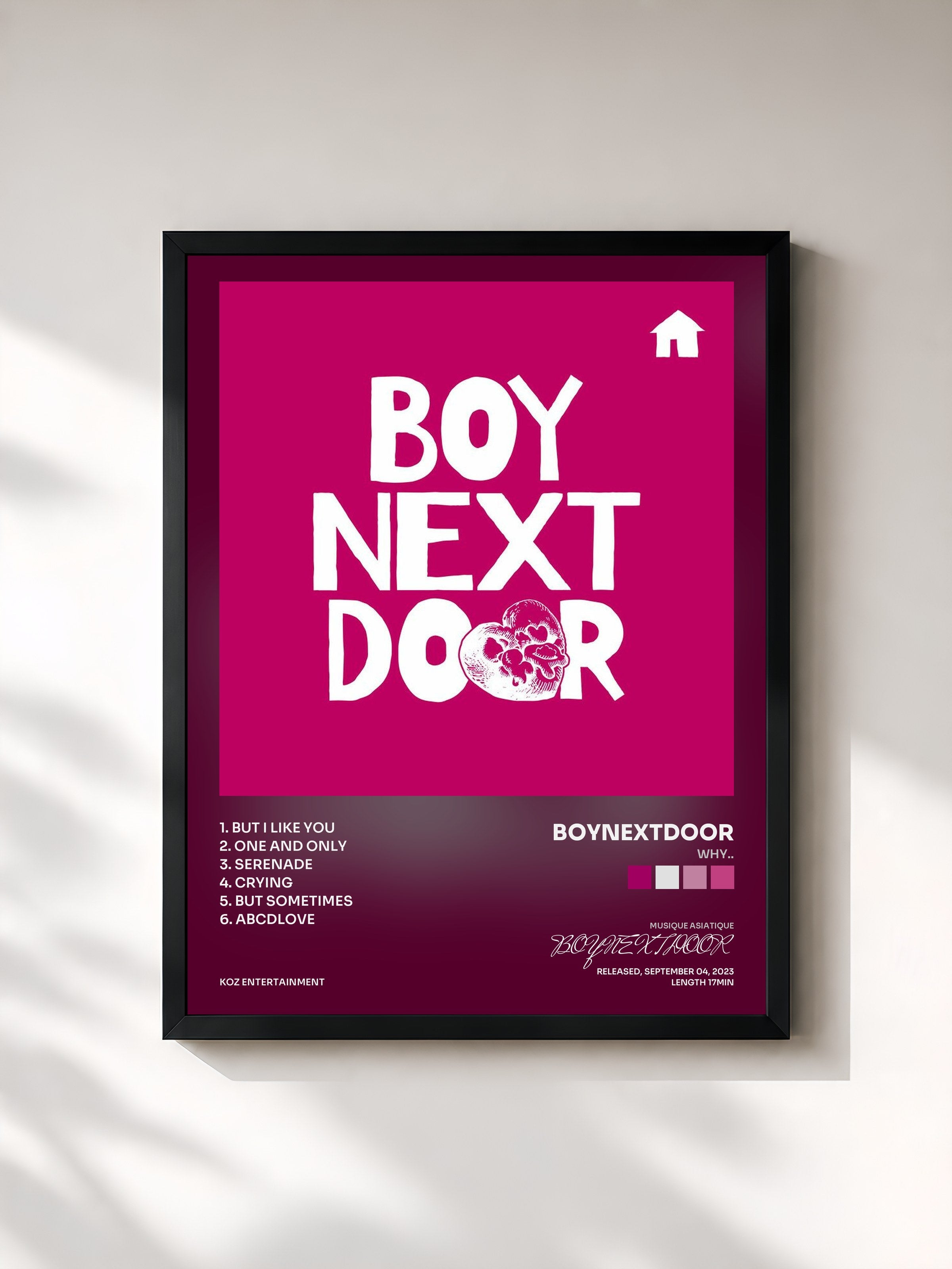 #noir Tableau de l'album WHY.. de BOYNEXTDOOR, cadre noir, imprimé et encadré en France