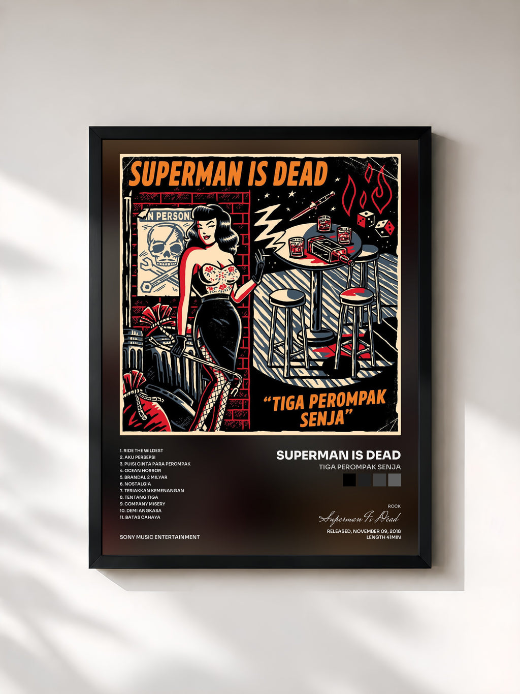 #noir Tableau de l'album Tiga Perompak Senja de Superman Is Dead, cadre noir, imprimé et encadré en France
