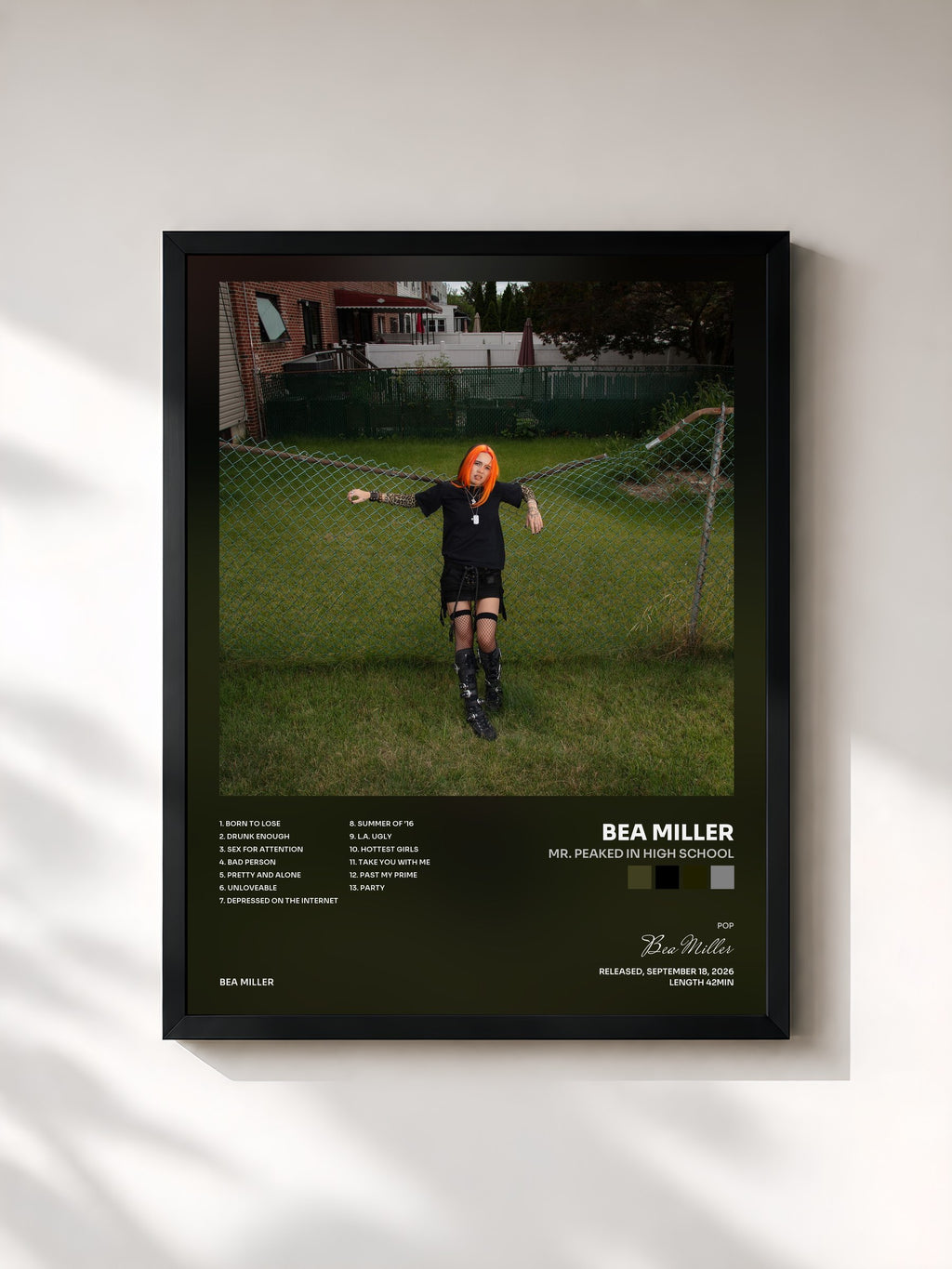 #noir Tableau de l'album Mr. Peaked In High School de Bea Miller, cadre noir, imprimé et encadré en France