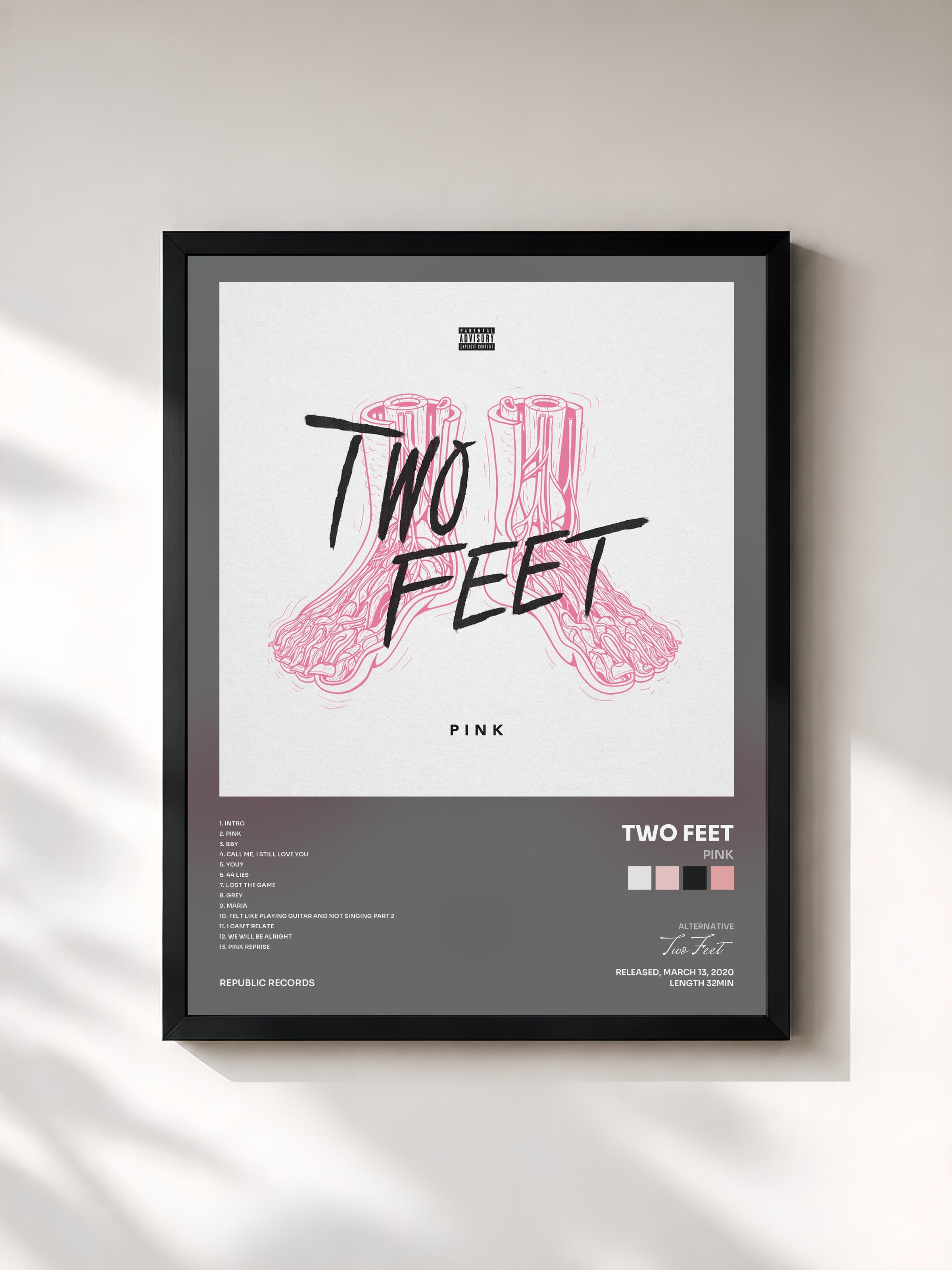 #noir Tableau de l'album Pink de Two Feet, cadre noir, imprimé et encadré en France