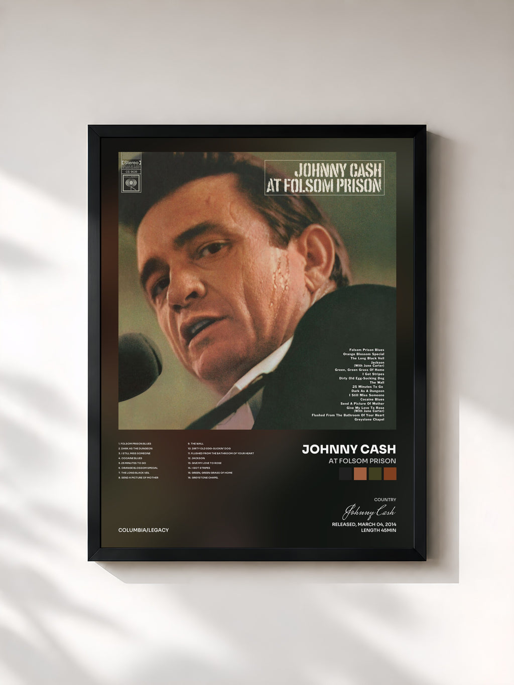 #noir Tableau de l'album At Folsom Prison de Johnny Cash, cadre noir, imprimé et encadré en France