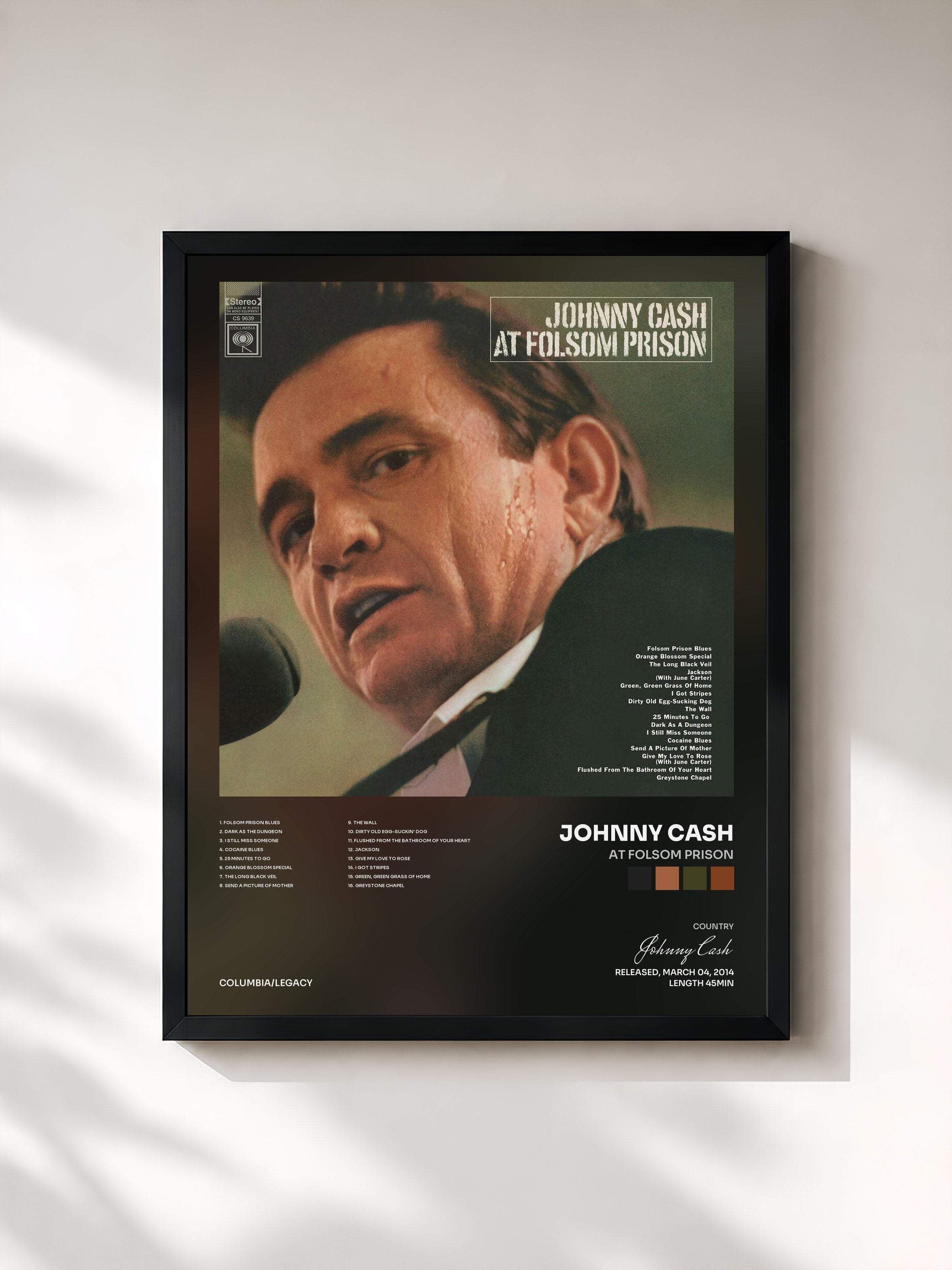 #noir Tableau de l'album At Folsom Prison de Johnny Cash, cadre noir, imprimé et encadré en France