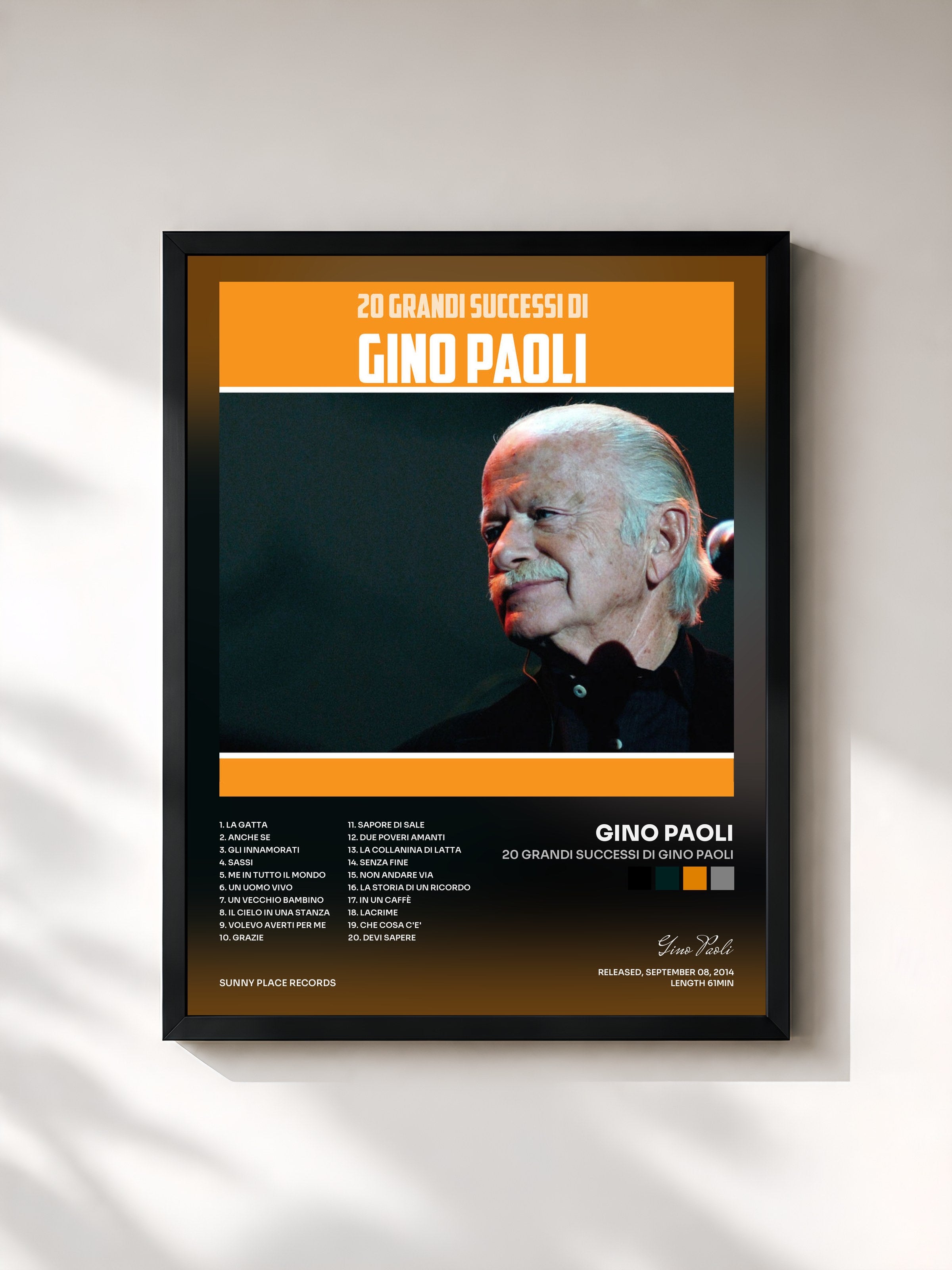 #noir Tableau de l'album 20 Grandi Successi di Gino Paoli de Gino Paoli, cadre noir, imprimé et encadré en France
