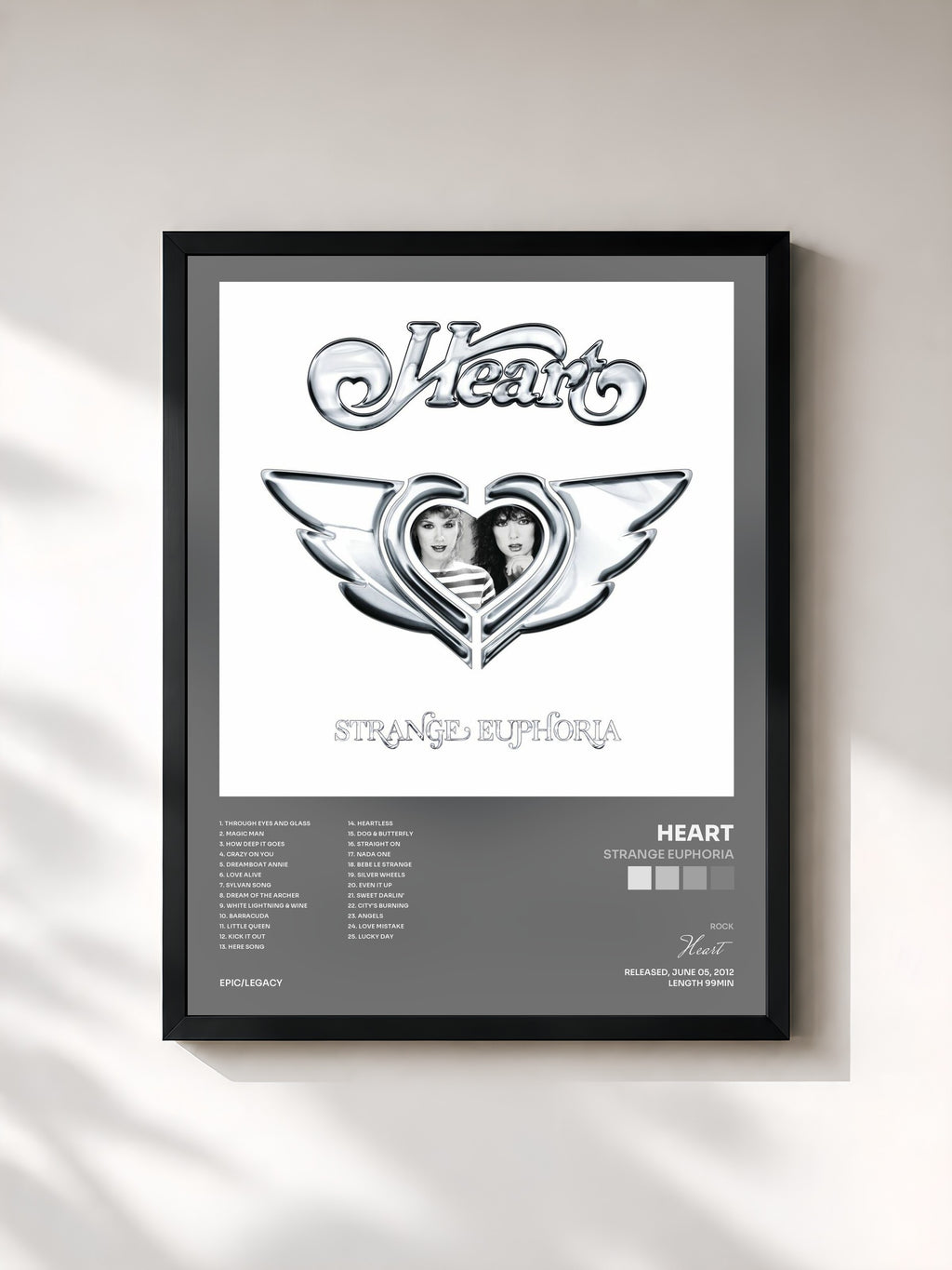 #noir Tableau de l'album Strange Euphoria de Heart, cadre noir, imprimé et encadré en France