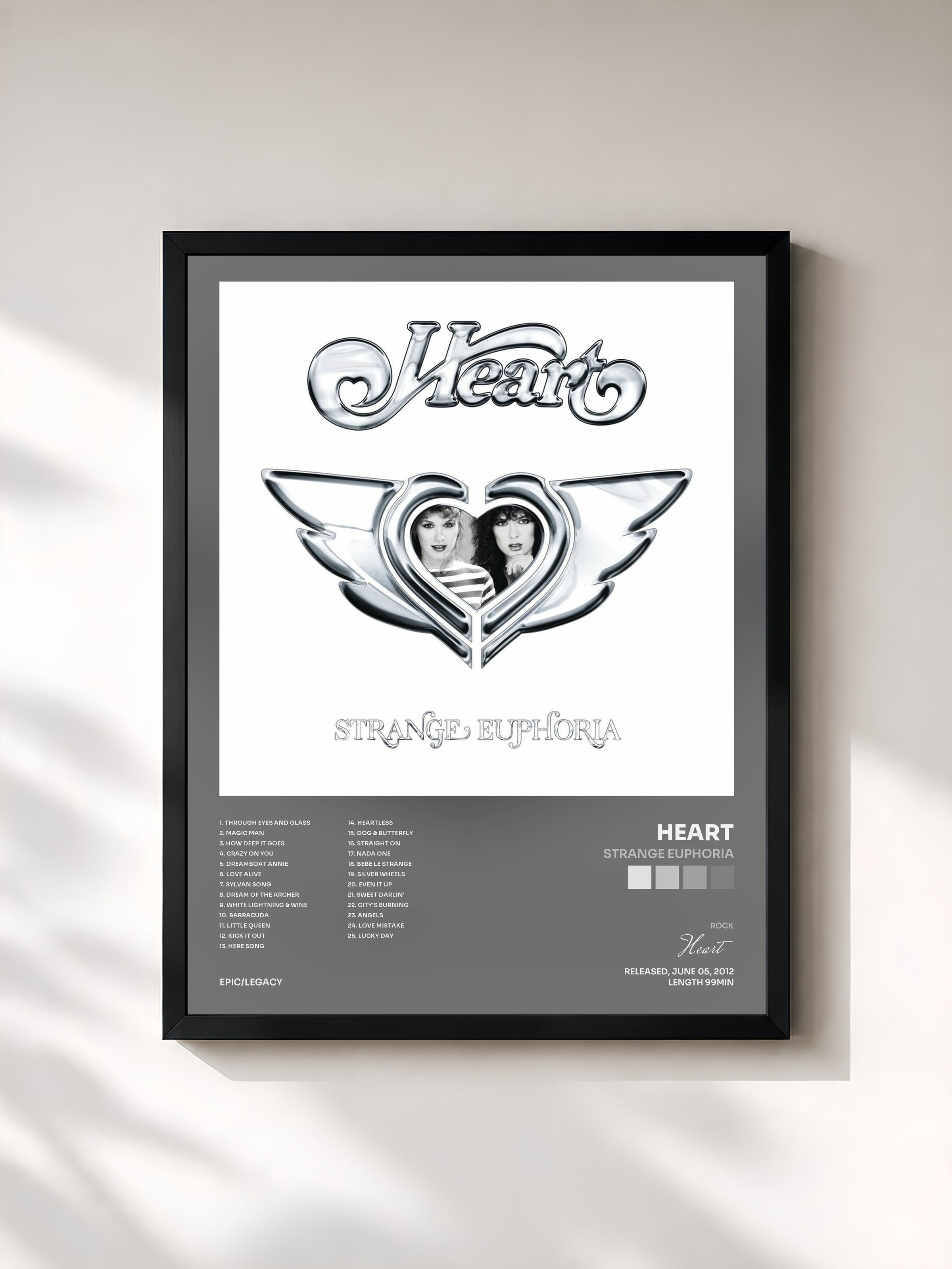 #noir Tableau de l'album Strange Euphoria de Heart, cadre noir, imprimé et encadré en France