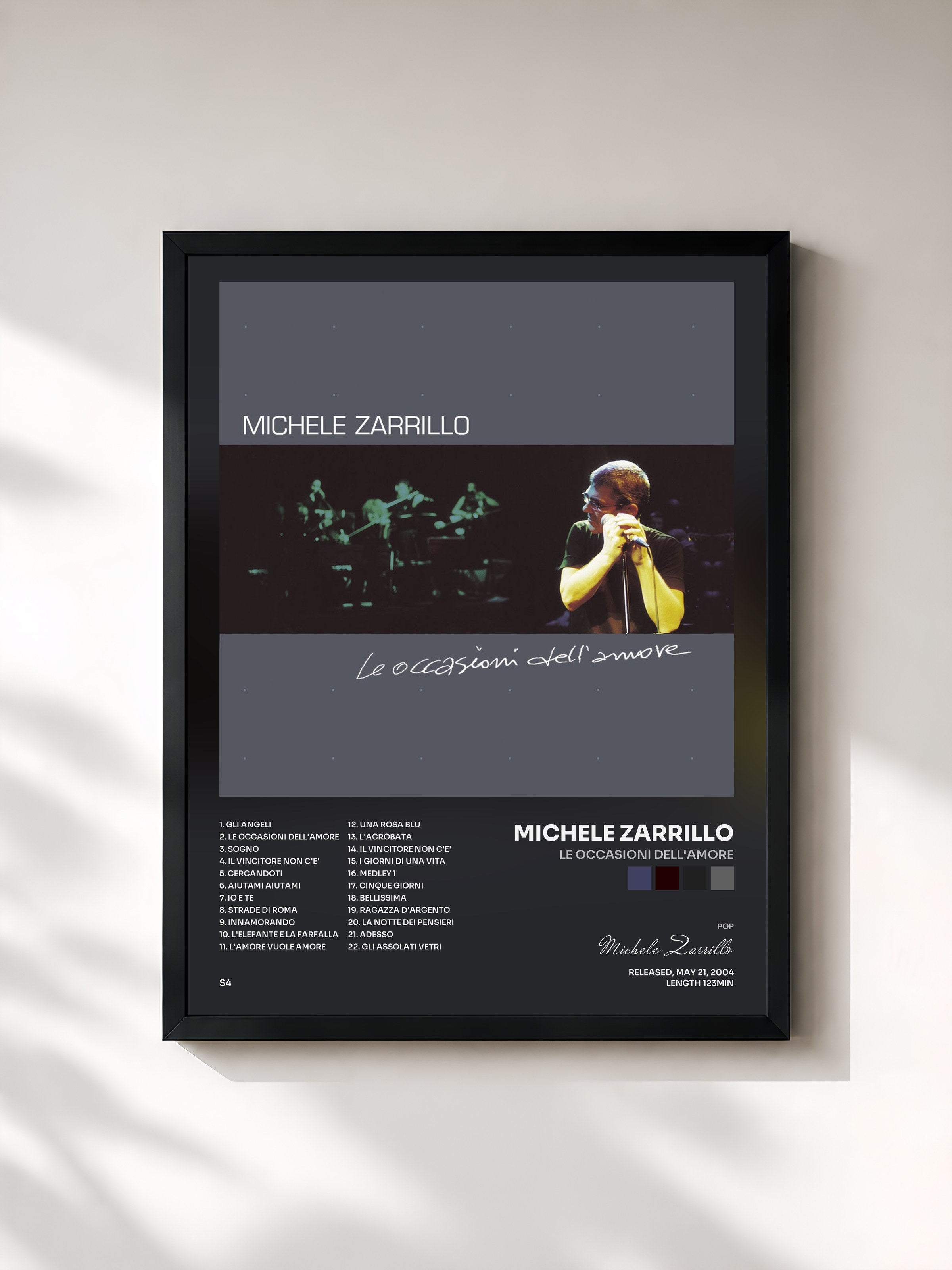 #noir Tableau de l'album Le Occasioni Dell'Amore de Michele Zarrillo, cadre noir, imprimé et encadré en France